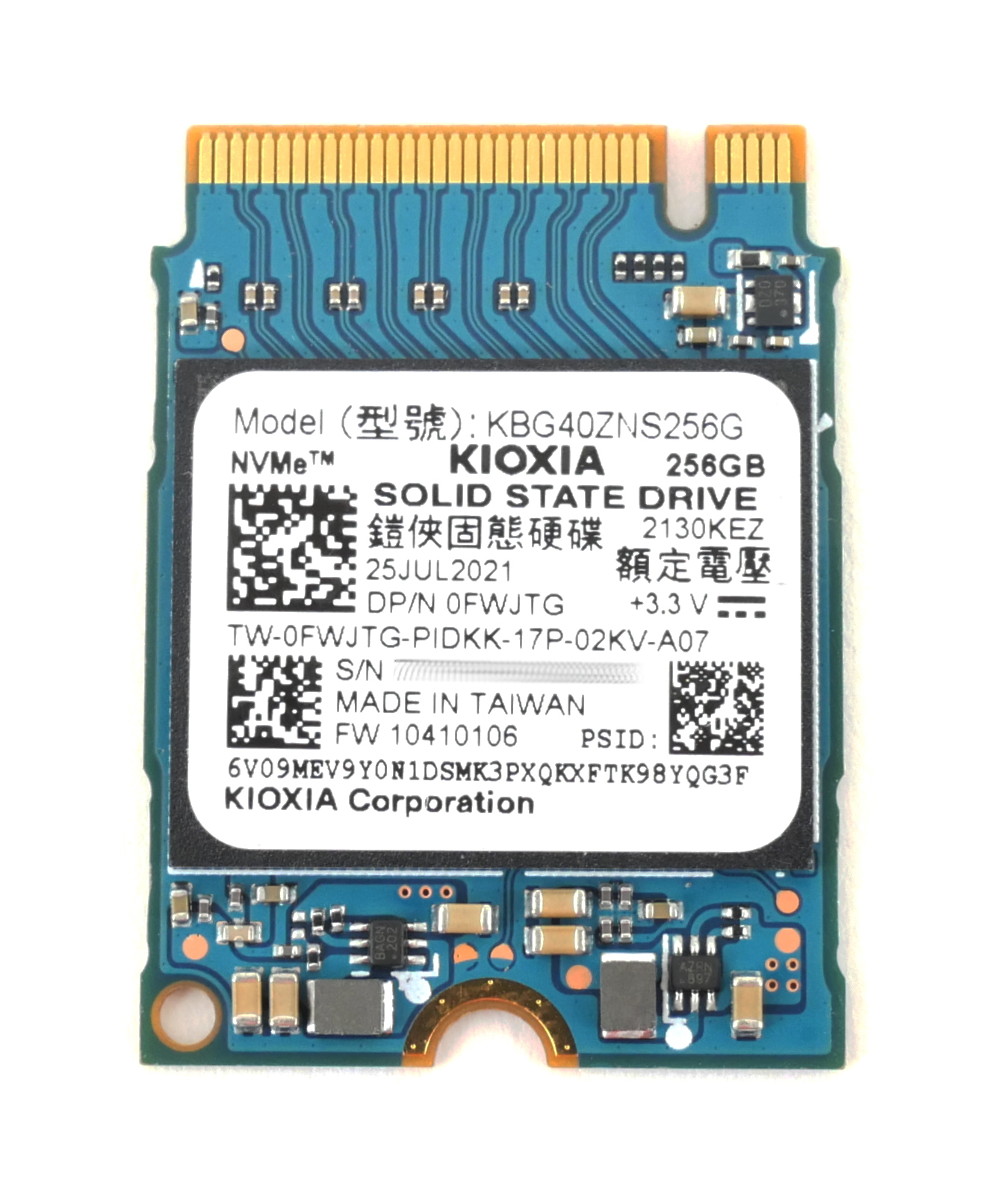 Dell Kioxia 256GB KBG40ZNS256G PCIe NVMe M.2 FWJTG