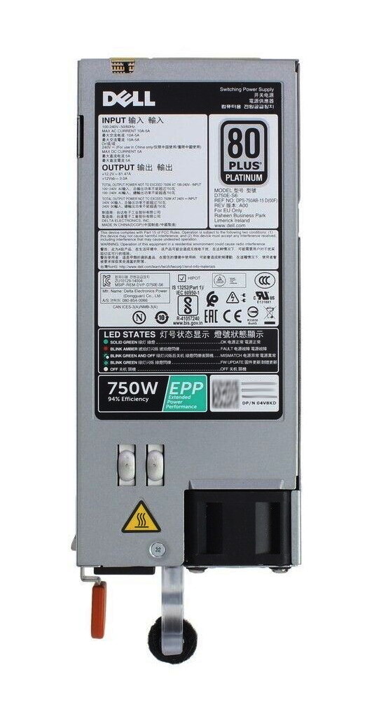 Dell EMC Poweredge R740 PSU D750E-S6 750W In 100-240v 10-5A Out 12.2V 61A 4V8KD
