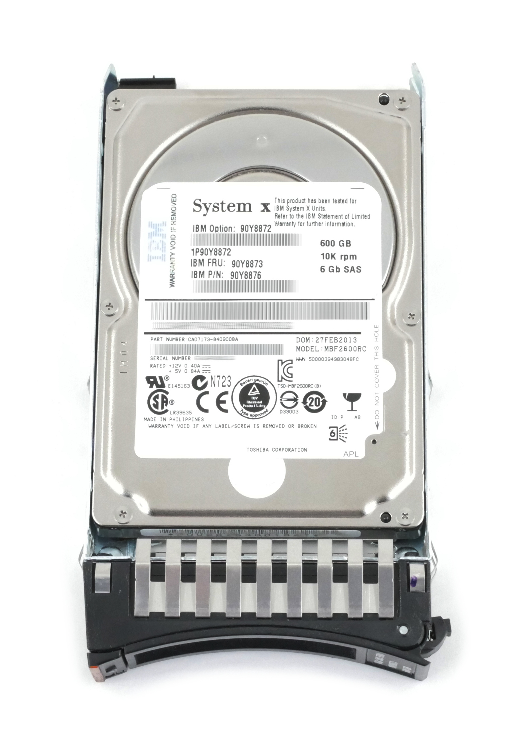 IBM Toshiba 600GB System X MBF2600RC 10K RPM SAS 6Gb/s 2.5" 90Y8873 90Y8876