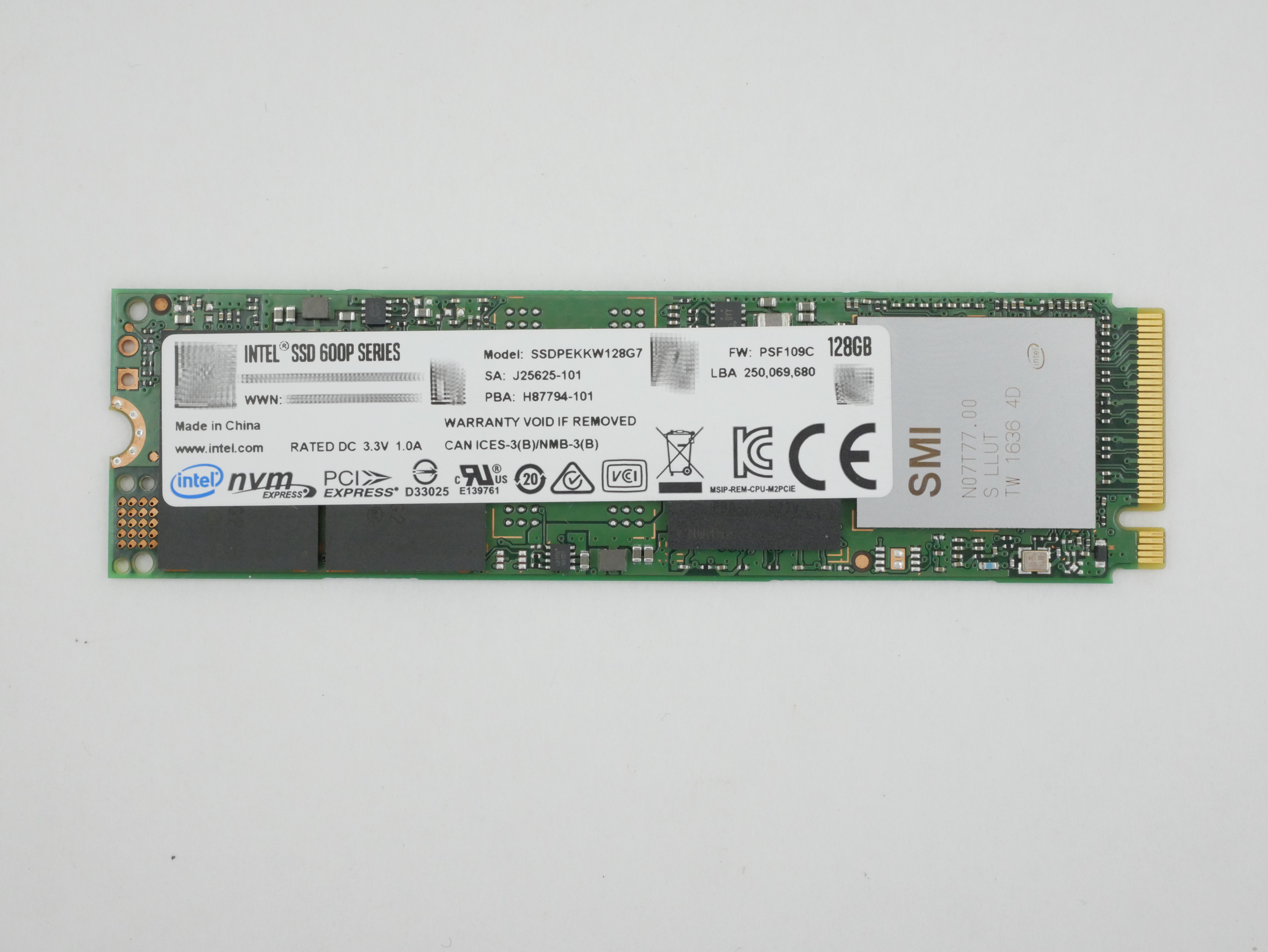 Intel SSD 600p Series 128GB NVMs M.2 SSDPEKKW128G7 J25625-101 H87794-101