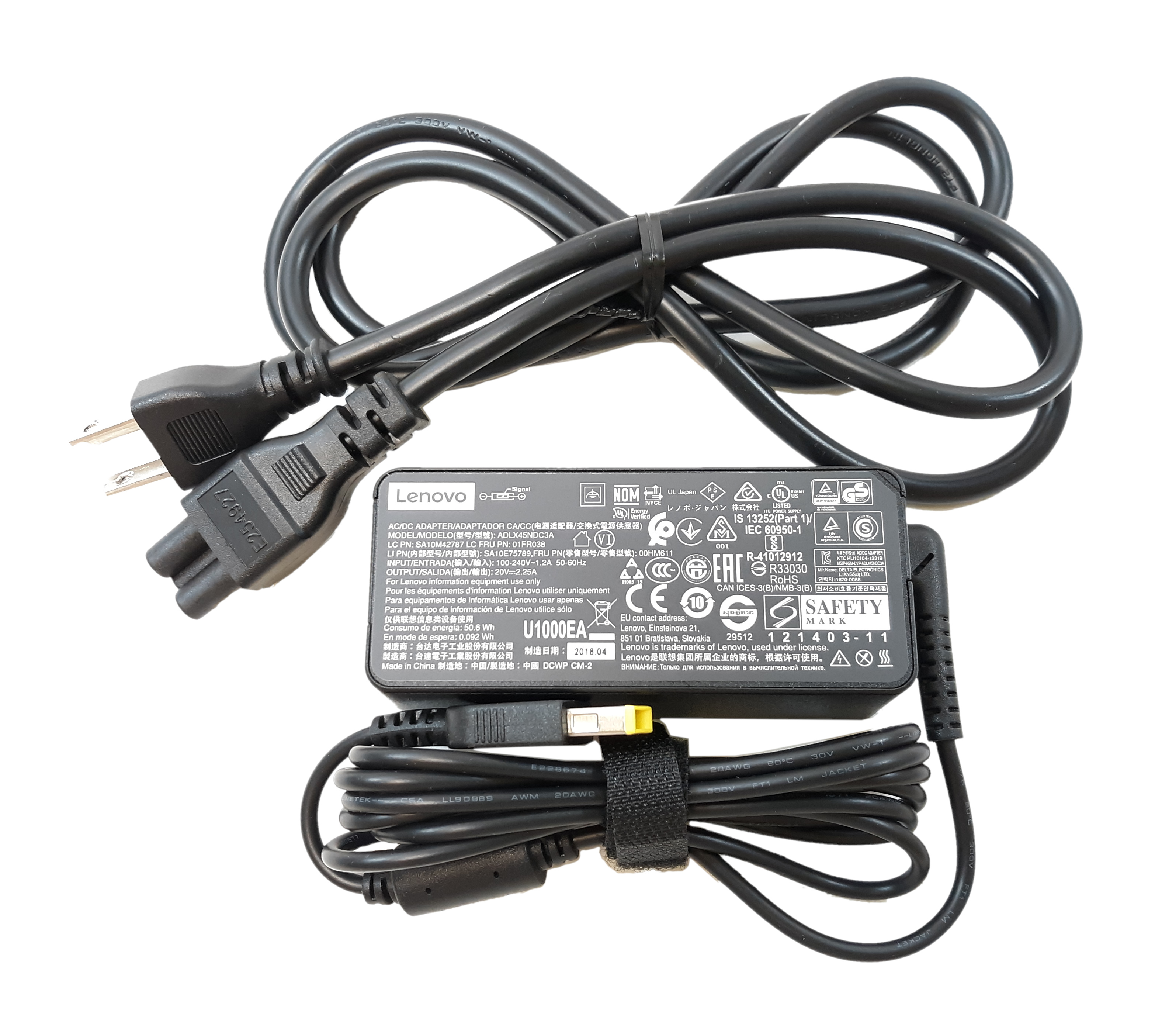Lenovo AC/DC Power Adapter ADLX45NDC3A Output: 20V-2.25A 45W SA10M42787 01FR038 U100EA
