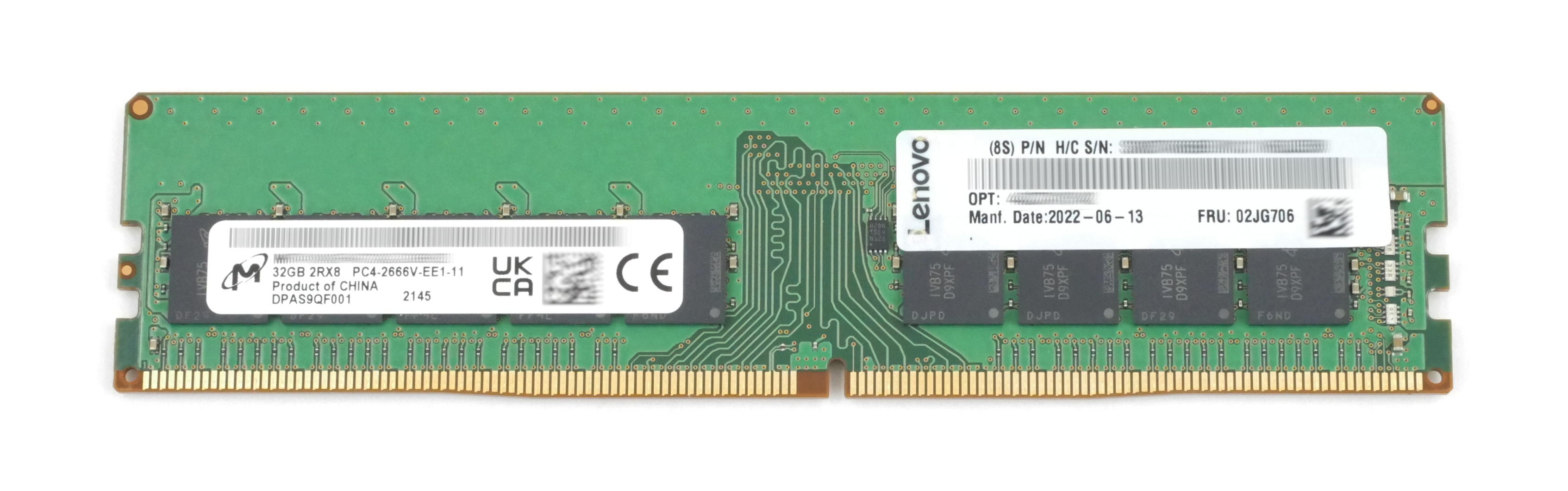 Lenovo 32GB PC4-21300 2666MHz DDR4 RAM ECC Unbuffered 1.2V 02JG706 - Click Image to Close