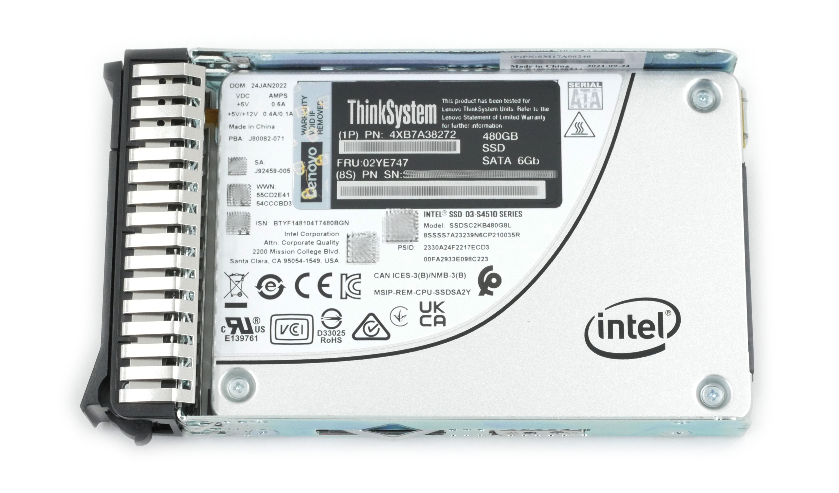 Lenovo ThinkSystem 480GB SATA 6.0Gb/s 2.5" SSD 4XB7A38272 02YE747 - Click Image to Close
