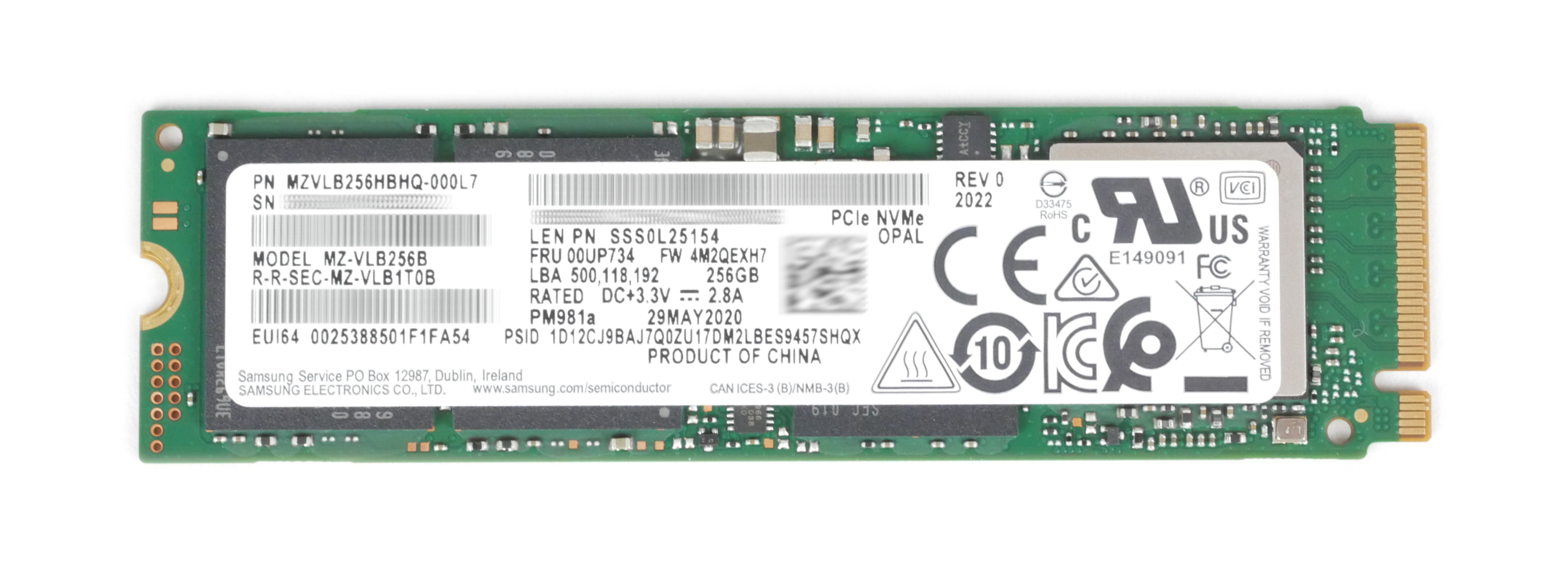 Lenovo Samsung 256GB MZVLB256HBHQ-000L7 SSD M.2 MZ-VLB256B PCI-E NVMe 00UP734 - Click Image to Close