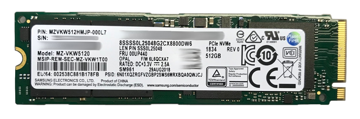 Lenovo Samsung 512GB SSD MZ-VKW512 SM961 G3 M.2 PCI-E x4 MZVKW512HMJP-000L7 00UP440