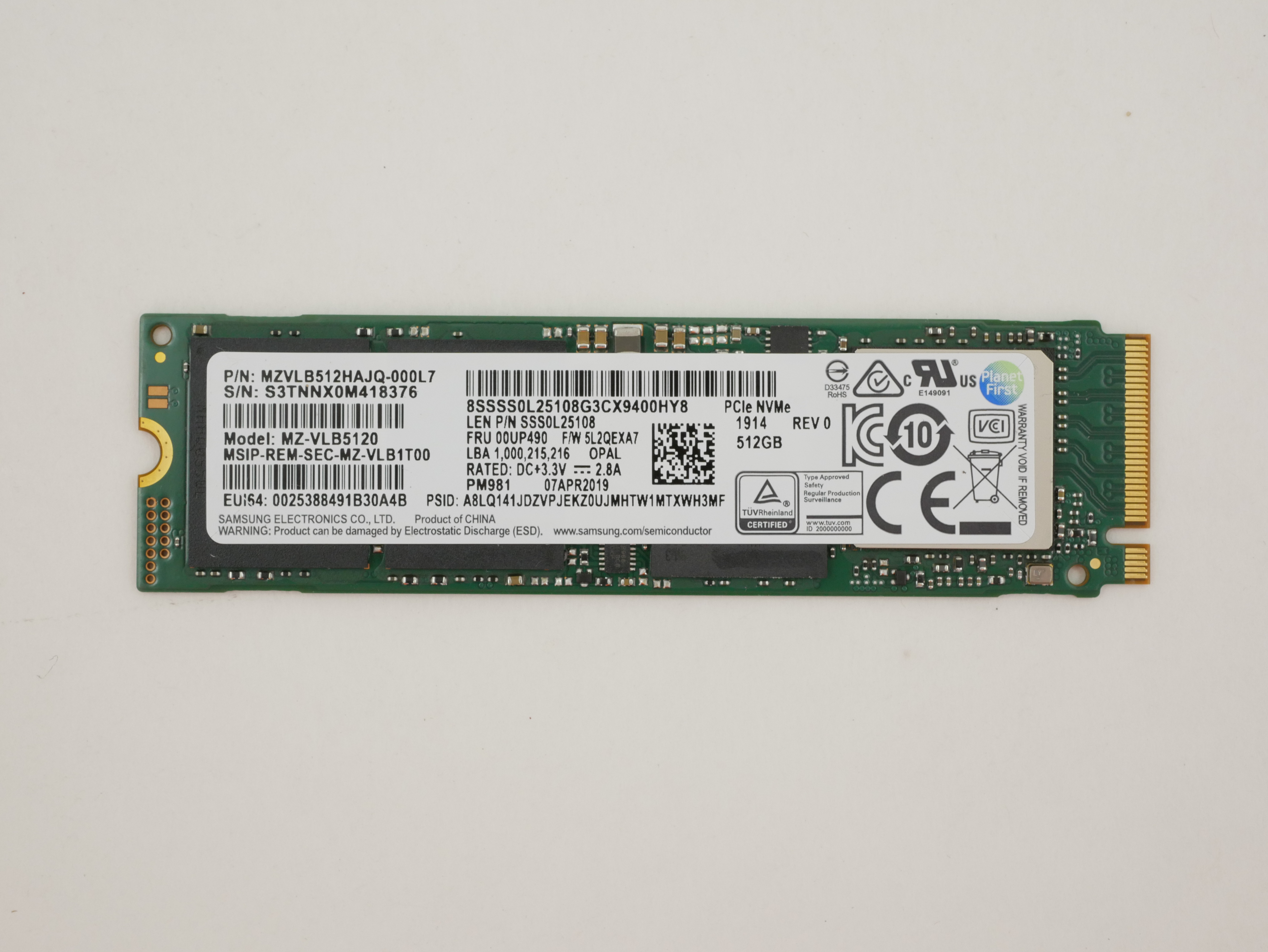 Lenovo SSD 512GB M.2 2280 NVMe PCIe 3 x4 MZ-VLB5120 MZVLB512HAJQ-000L7 00UP490