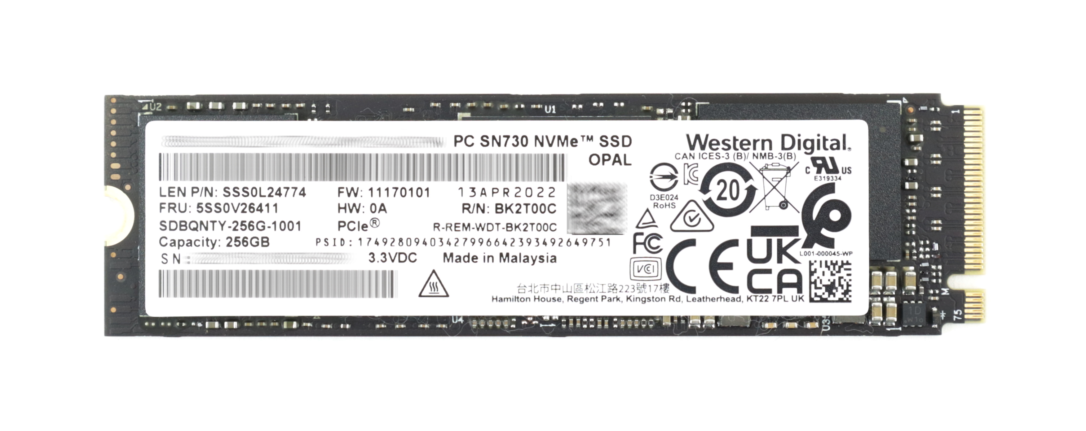 WD Lenovo 256GB SDBQNTY-256G-1001 PC SN730 NVMe Opal SSS0L24774 5SS0V26411