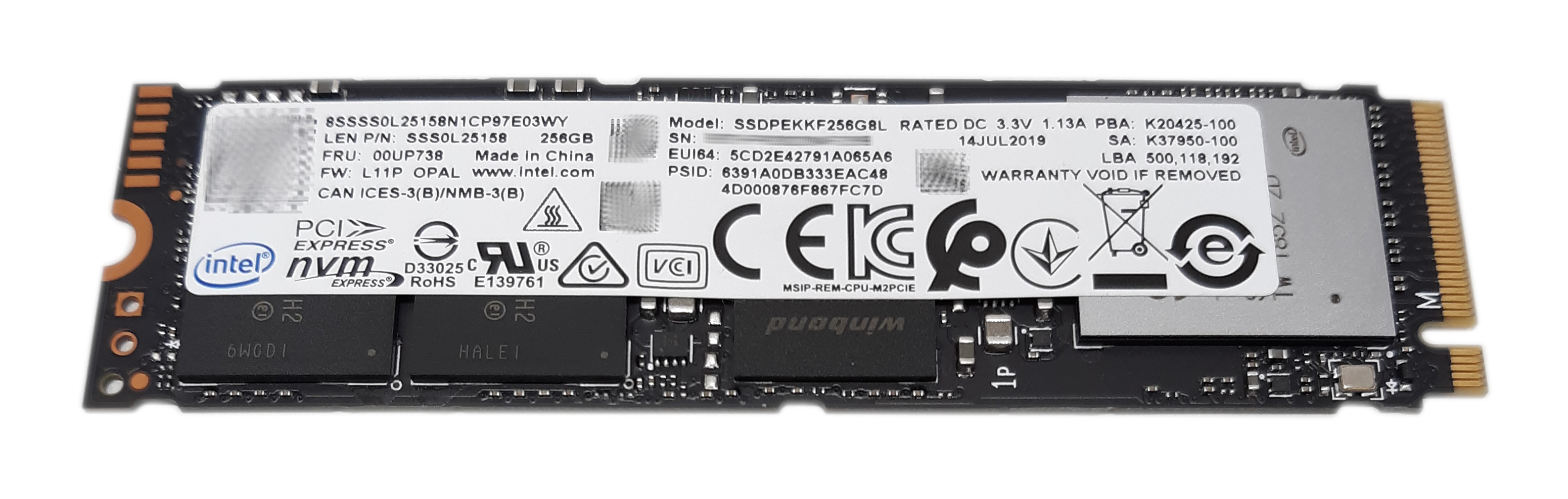 Lenovo Intel 256GB SSDPEKKF256G8L SSD M.2 PCIe NVMe 00UP738 - Click Image to Close