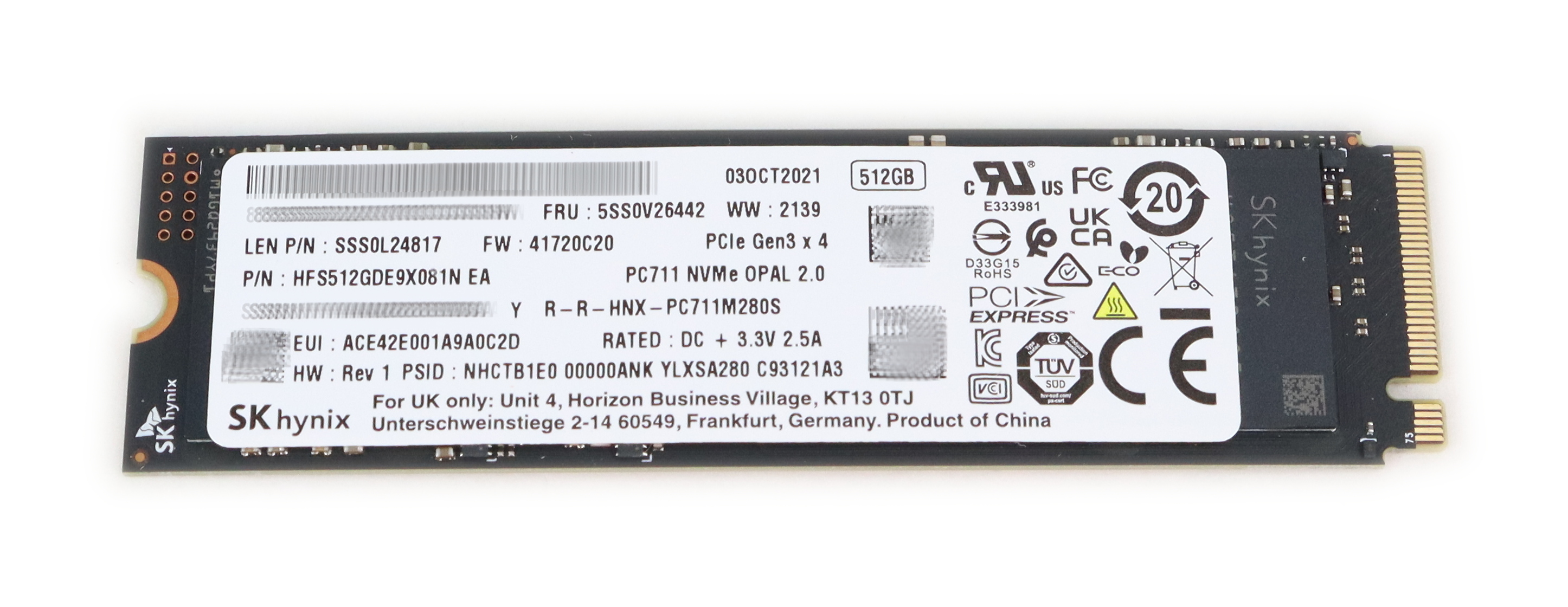 Hynix 512GB HFS256GDE9X081N PC711 SSD M.2 NVMe OPA PCIe G3 x4l 5SS0V26442 - Click Image to Close