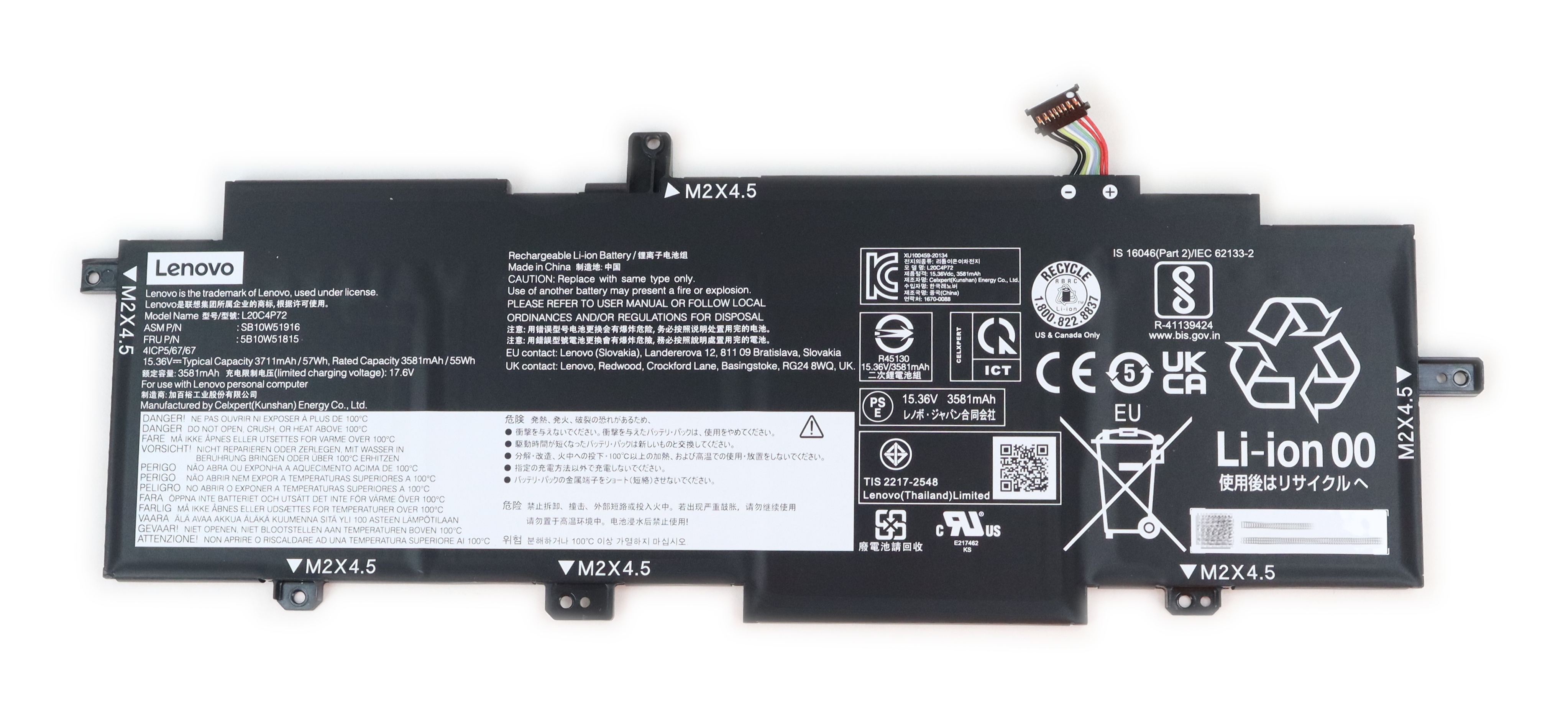Lenovo Battery for ThinkPad T14s Gen 2 L20C4P72 15.36V / 57Wh / 3581mAh SB10W51916