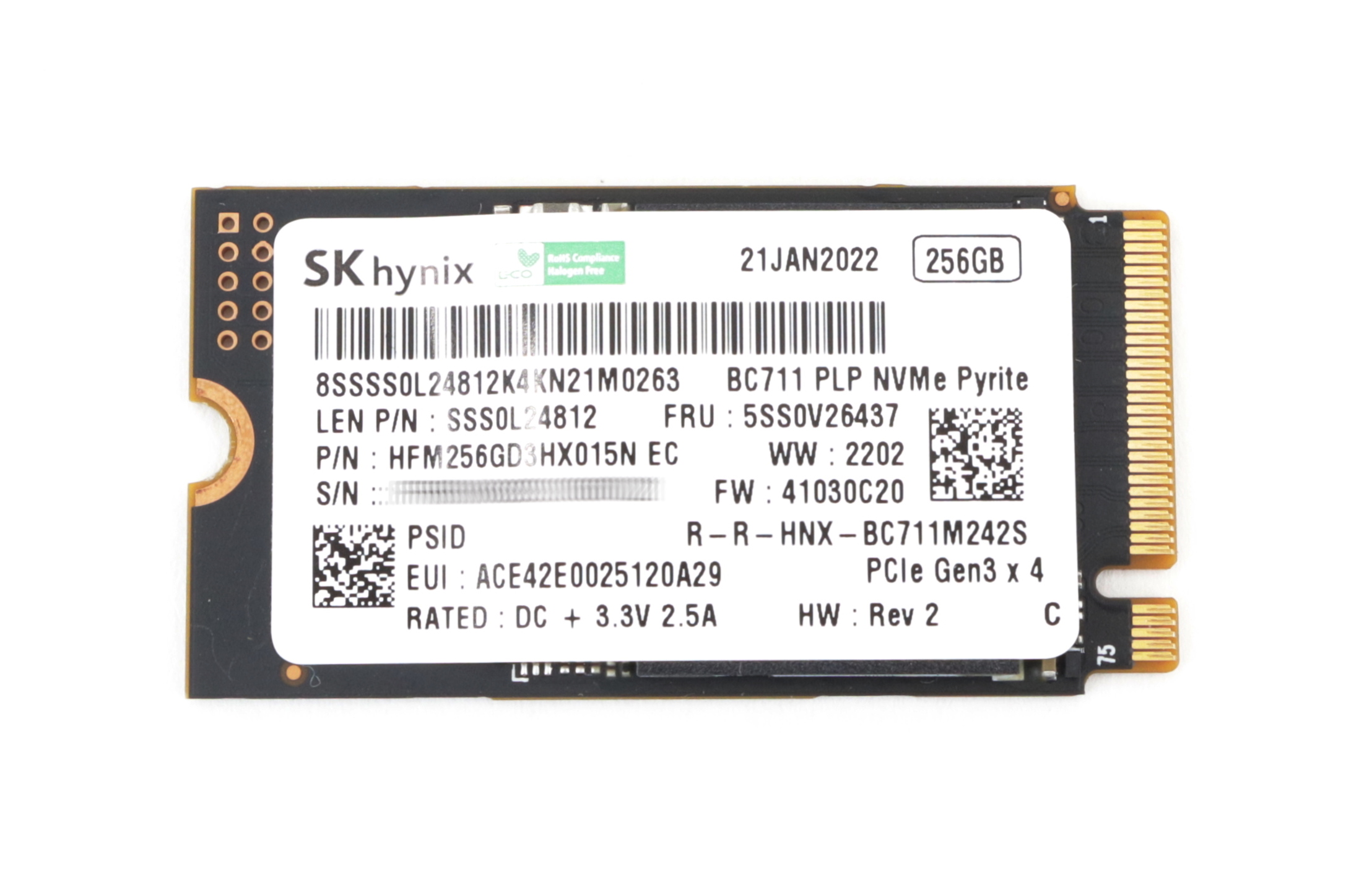 Hynix GC711 256GB HFM256GD3HX015N SSD M.2 NVMe PCIe Gen3 x4 5SS0V26437