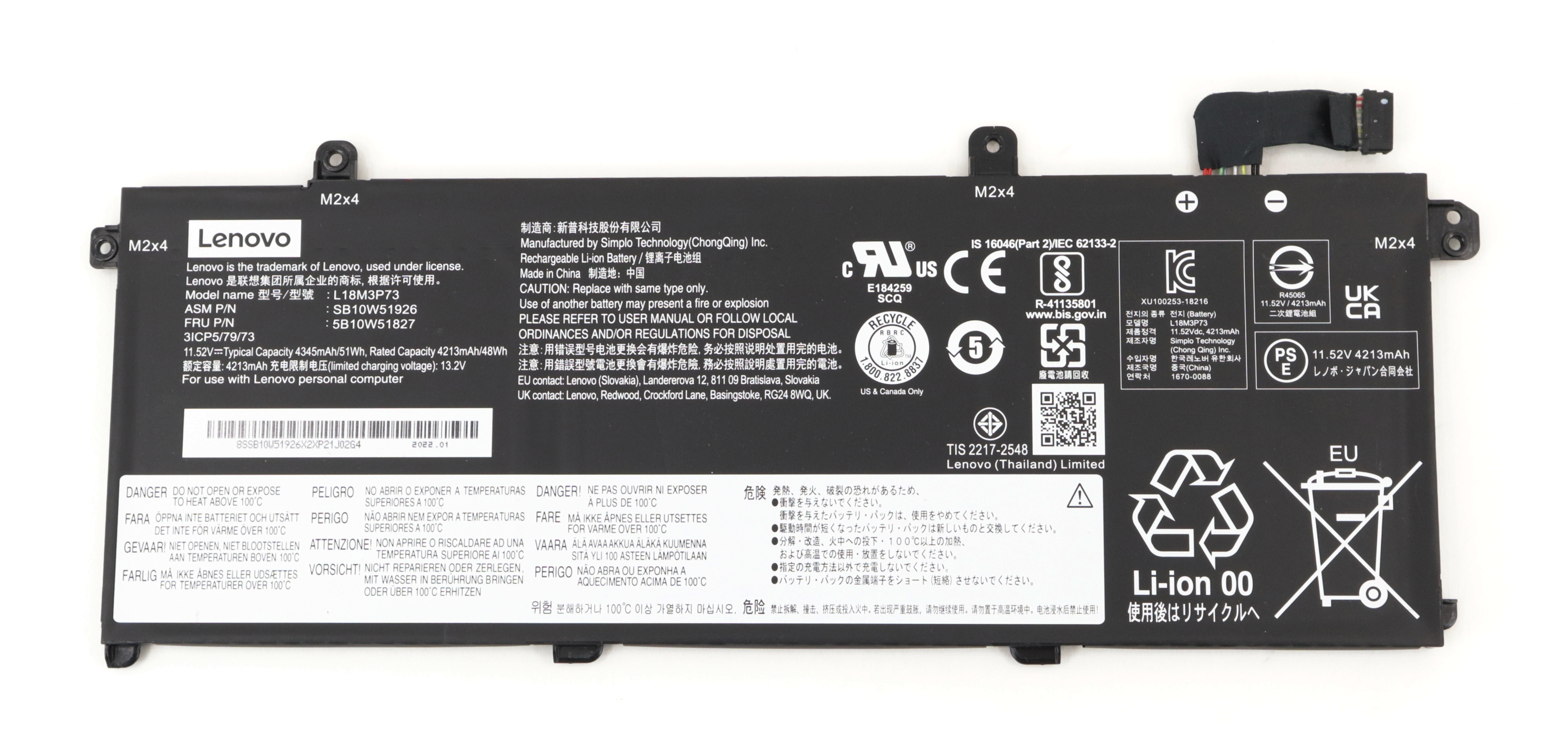 Lenovo Battery L18M3P73 11.52V 4345mAh for ThinkPad T14 G2 SB10W51926 5B10W51827