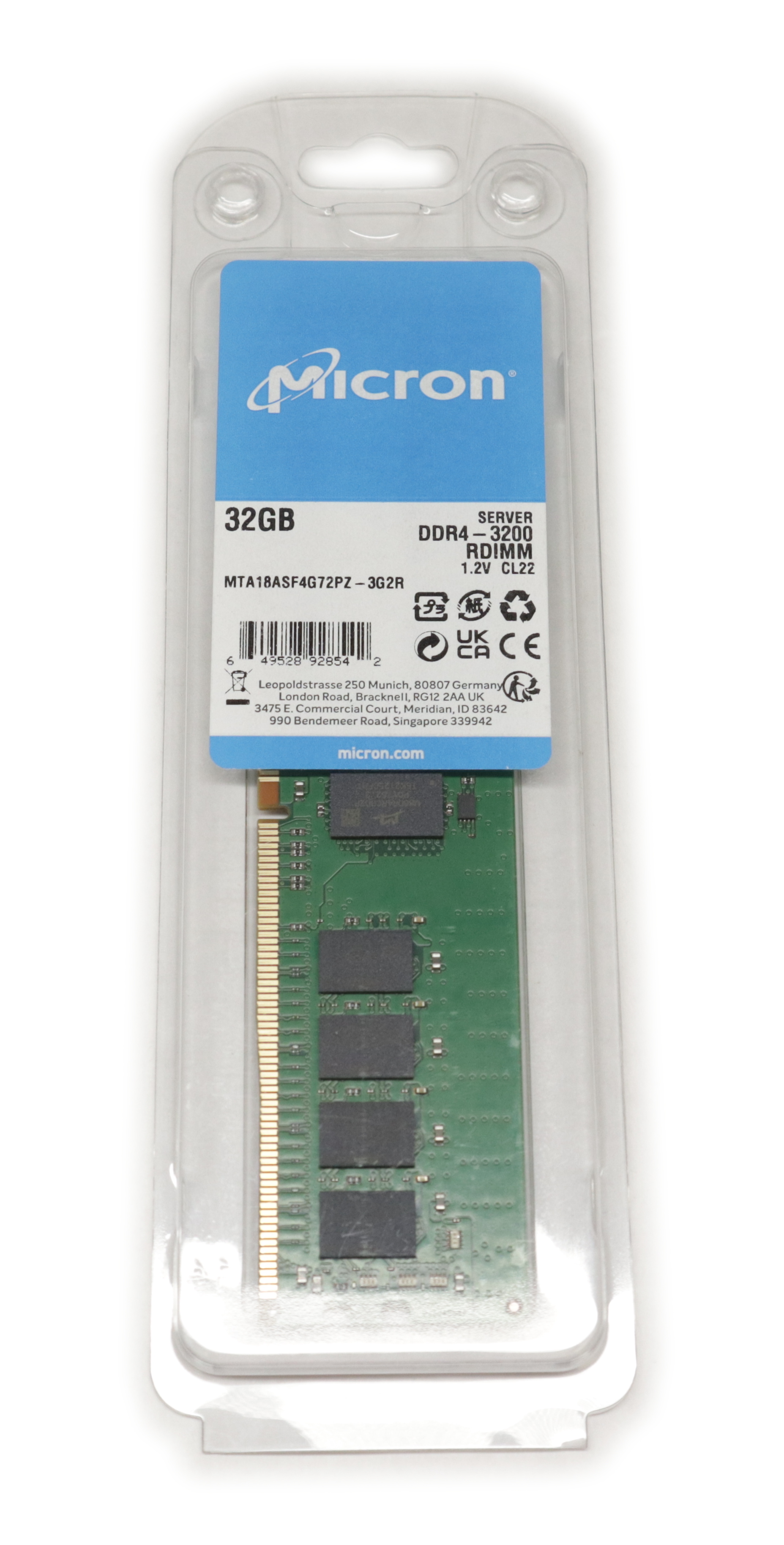 Micron 32GB MTA18ASF4G72PZ-3G2F1 DDR4 3200Mhz 1.2V RDIMM 288-pin ECC Server Memo