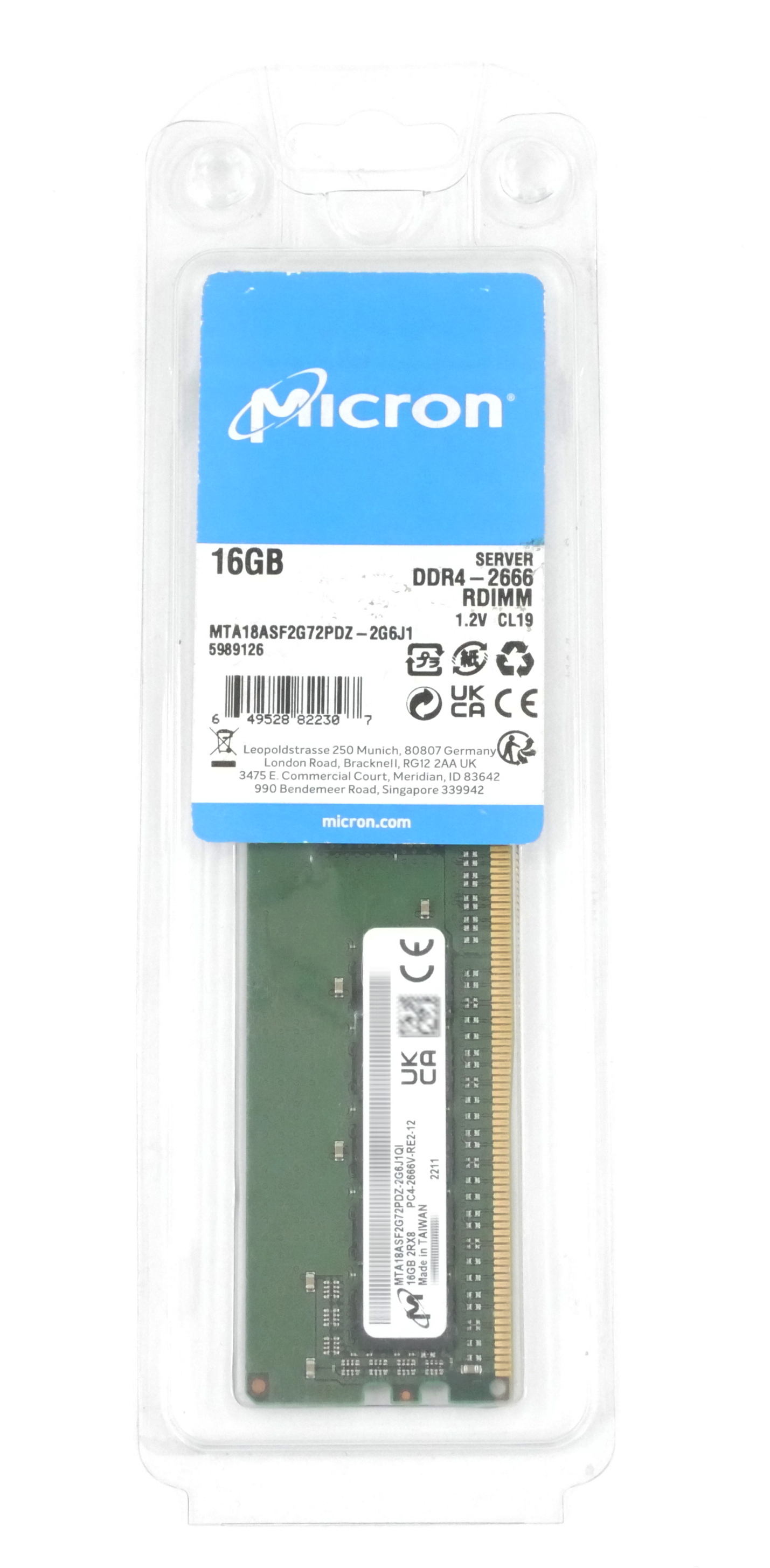 Micron 16GB MTA18ASF2G72PDZ-2G6J1 PC4-2666V ECC DDR4 1.2V RDIMM Server Memory