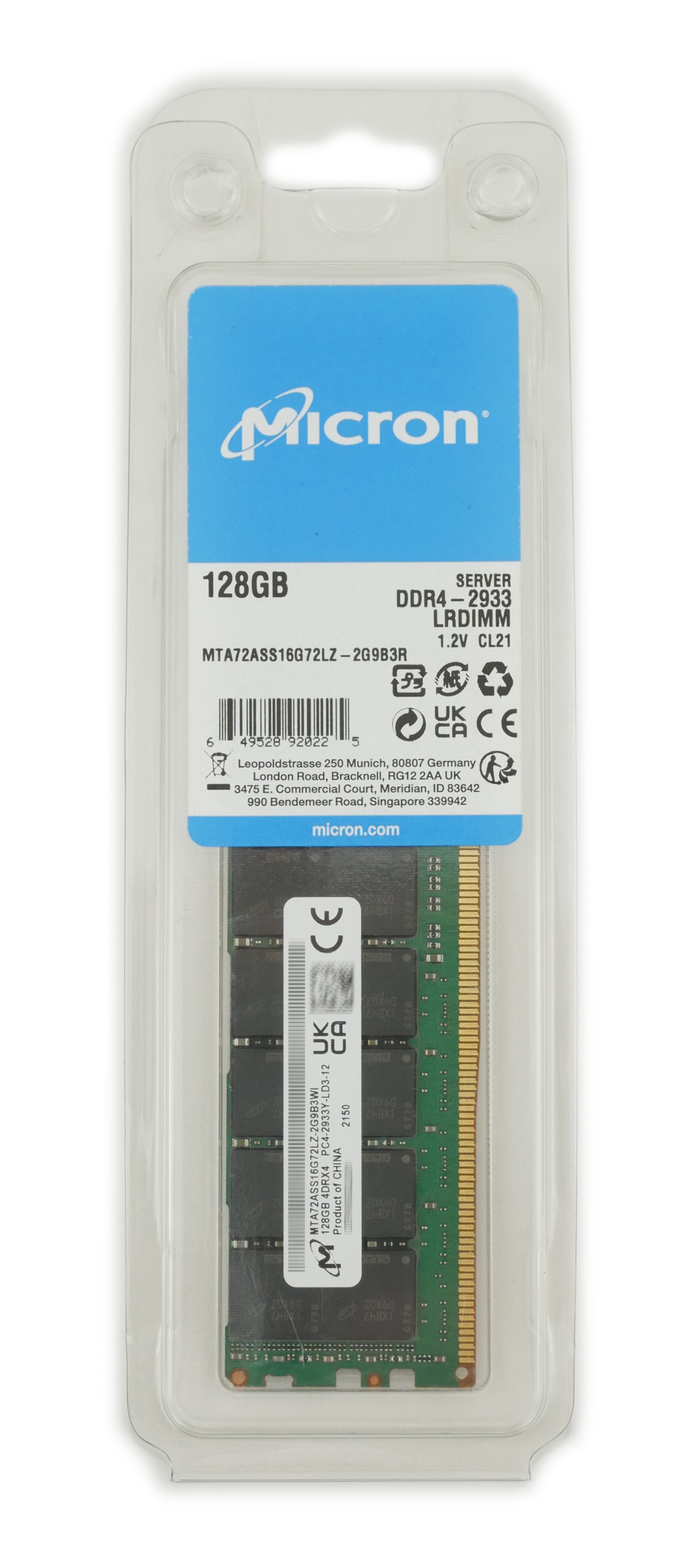 Micron 128GB MTA72ASS16G72LZ-2G9B3R PC4-2933Y DDR4 PC4-23466 288PIN LRDIMM - Click Image to Close