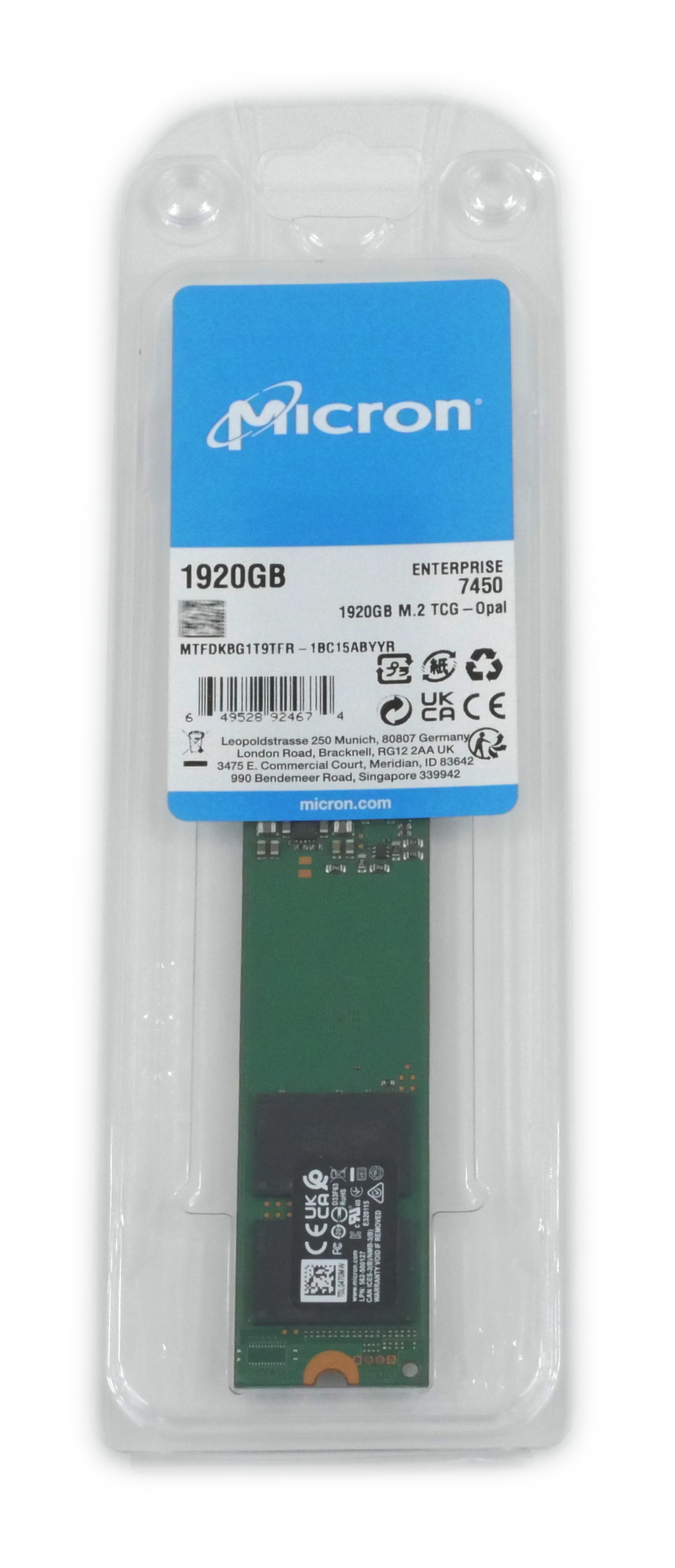 Micron 7450 Pro 1.92TB MTFDKBG1T9TFR-1BC15ABYY SSD M.2 PCIe 4.0 NVMe Gen4x4
