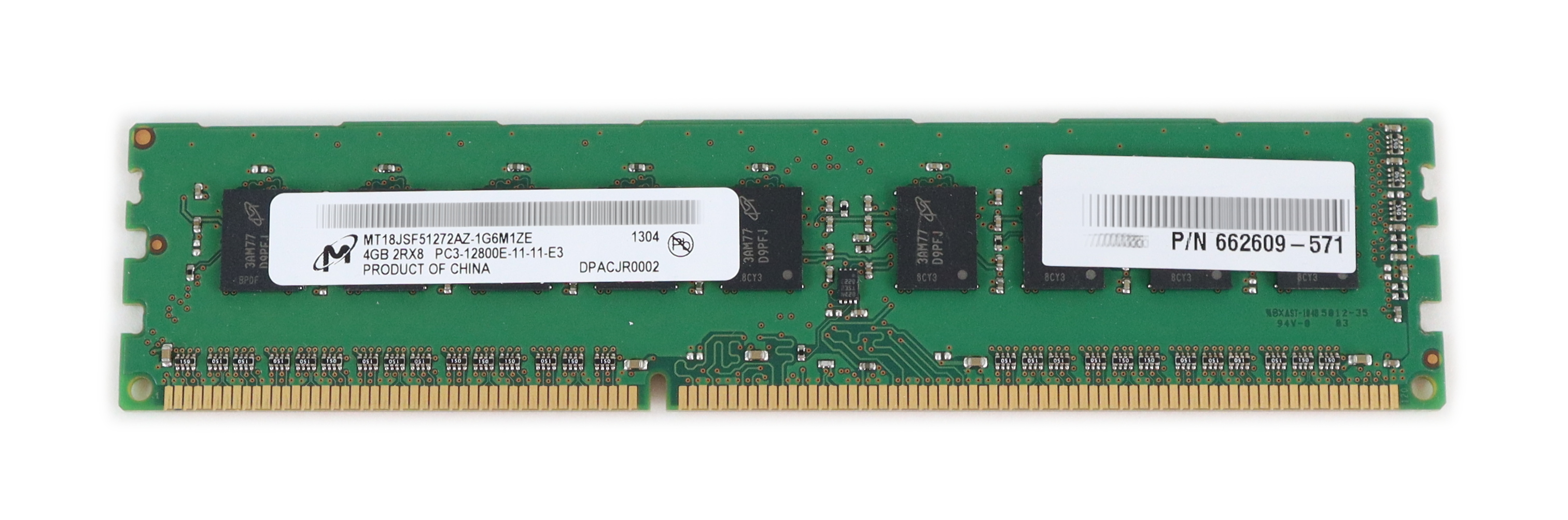 HP Micron MT18JSF51272AZ-1G6M1 4GB PC3-12800E DDR3-1600 ECC 240-Pin 662609-571