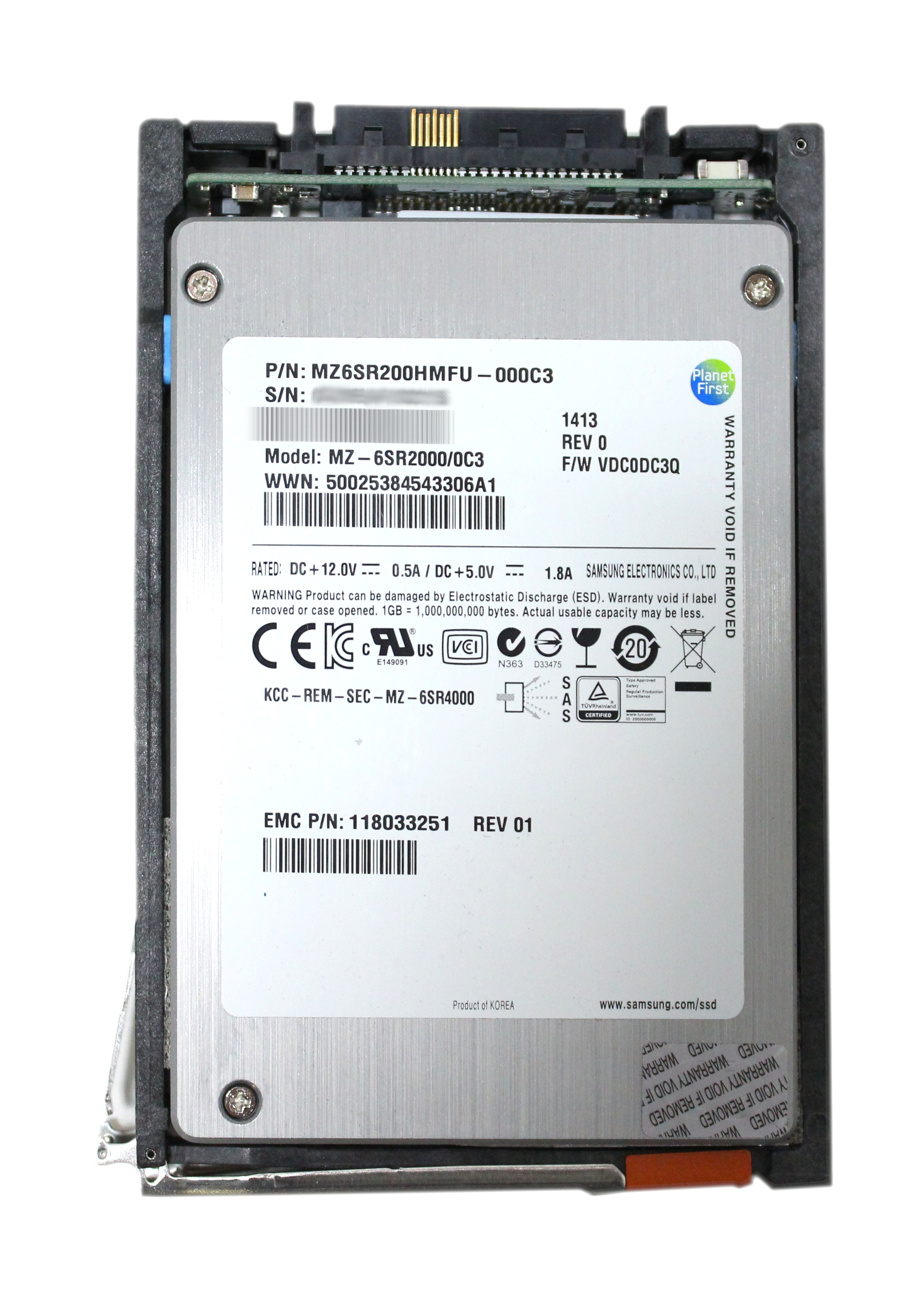 Samsung 200GB Flash MZ-6SR2000/0C3 SFF 2.5" SSD SAS EMC 118033251 MZ6SR200HMFU-000C3 FLV62S6F-200-DUP