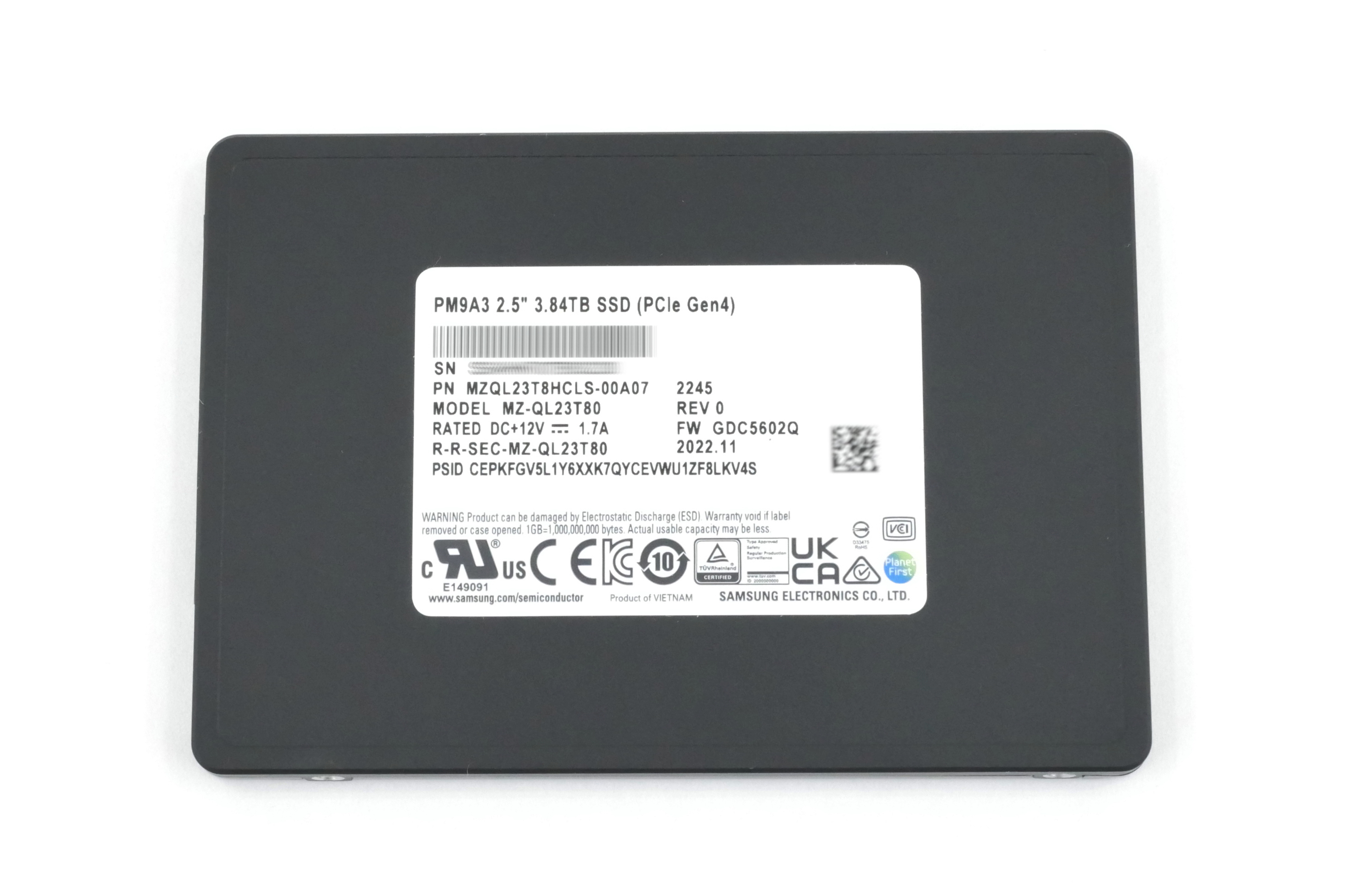 Samsung PM9A3 3.84TB MZ-QL23T80 SSD U.2 PCI-e 4 NVMe 256bit MZQL23T8HCLS-00A07