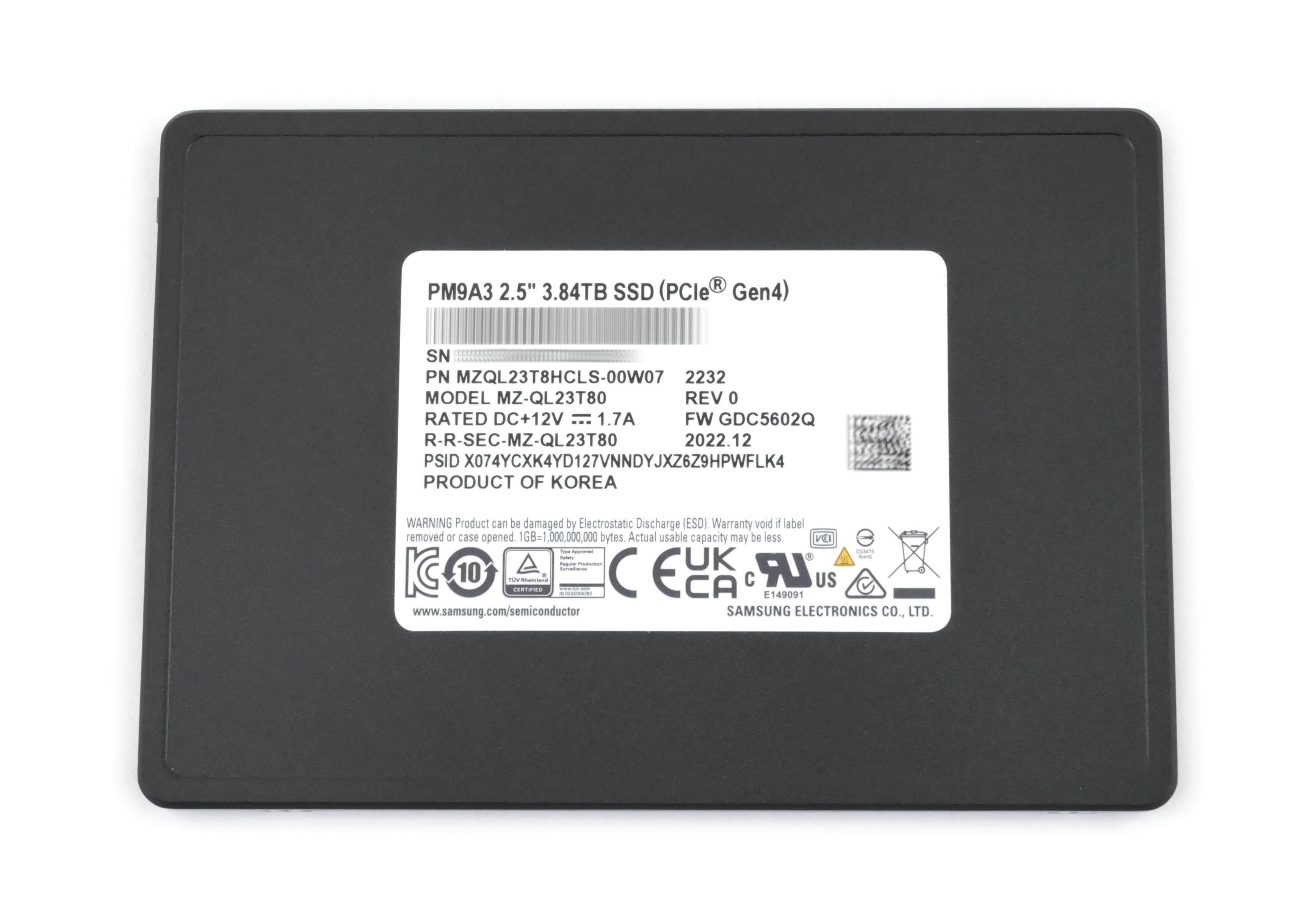 Samsung PM9A3 3.84TB MZ-QL23T800 SSD U.2 PCIe Gen4 NVMe 2.5" MZQL23T8HCLS-00W07