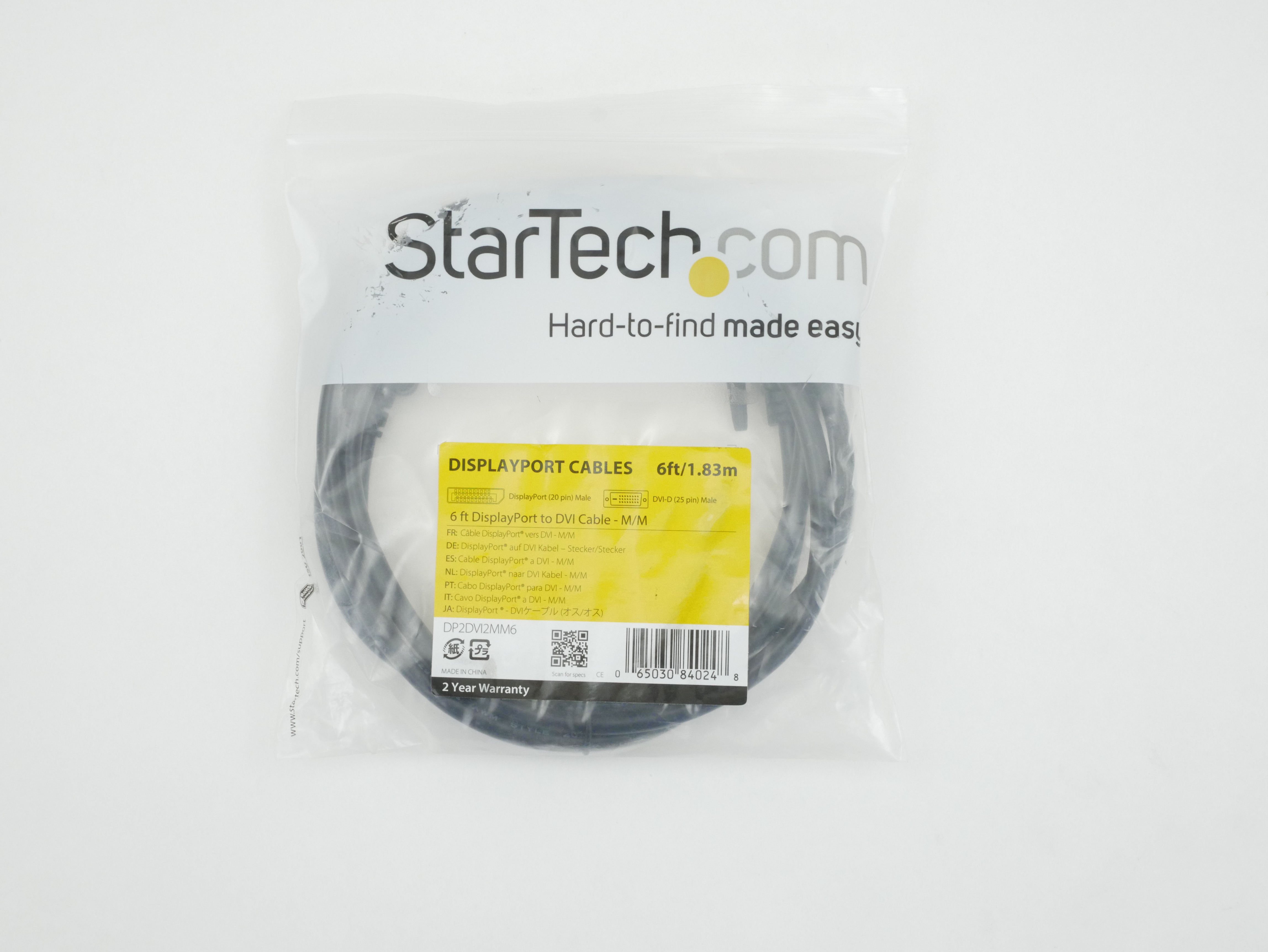 StarTech DP to DVI Cable M/M 6ft DP2DVI2MM6