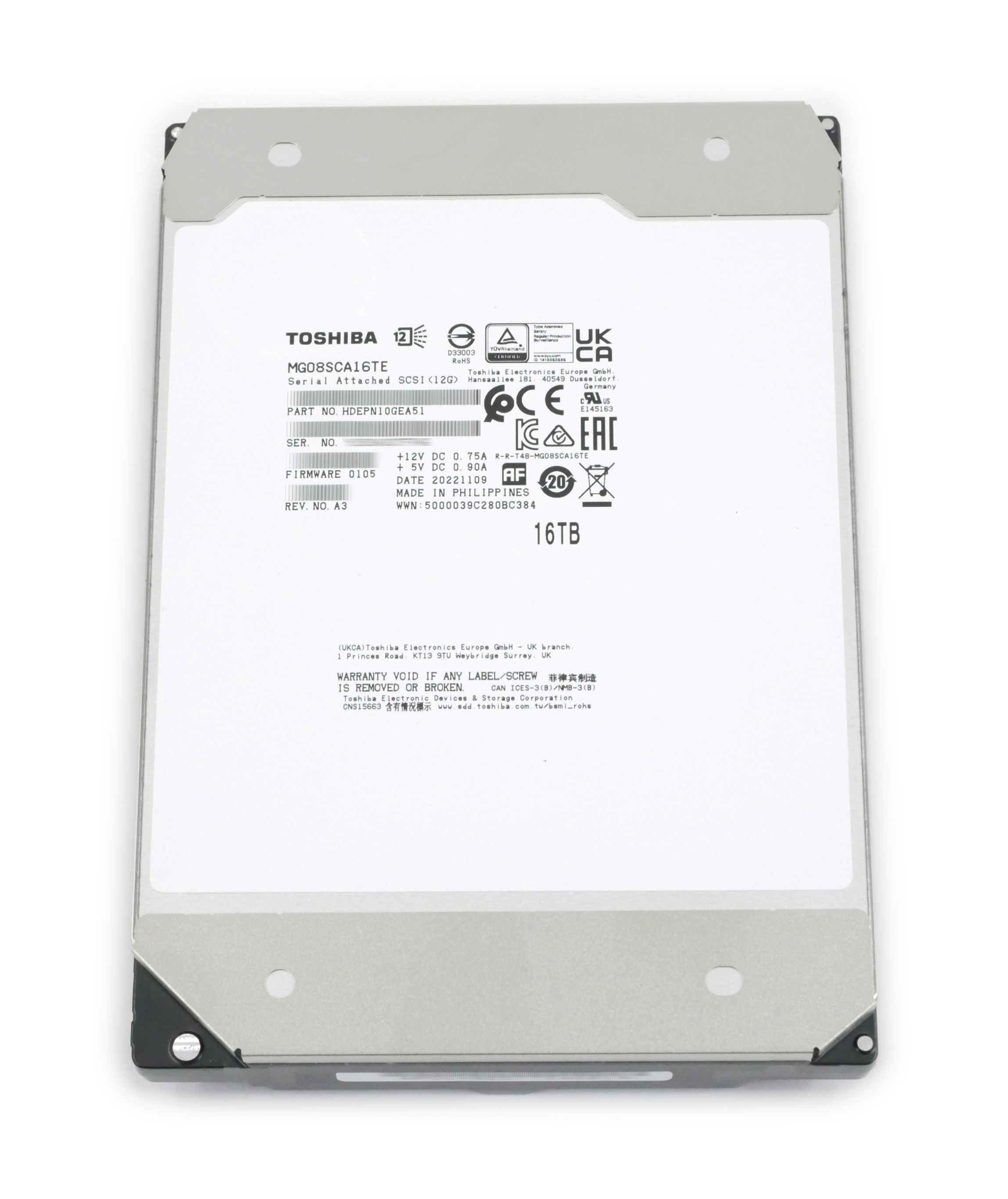 Toshiba MG08 16TB MG08SCA16TE SAS 12Gb/s 7200 RPM 3.5" HDEEEPN10GEA51