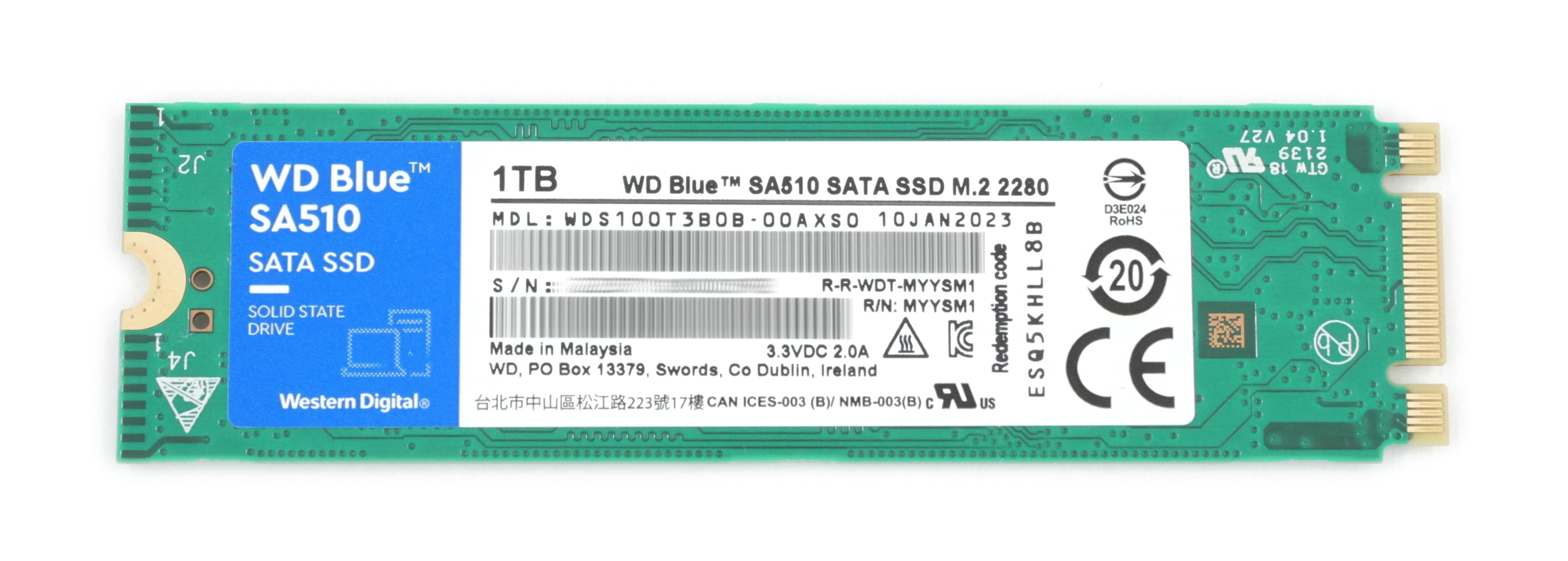 Western Digital Blue SA510 1TB WDS100T3B0B-00AXS0 SSD M.2 2280 SATA 6Gb/s