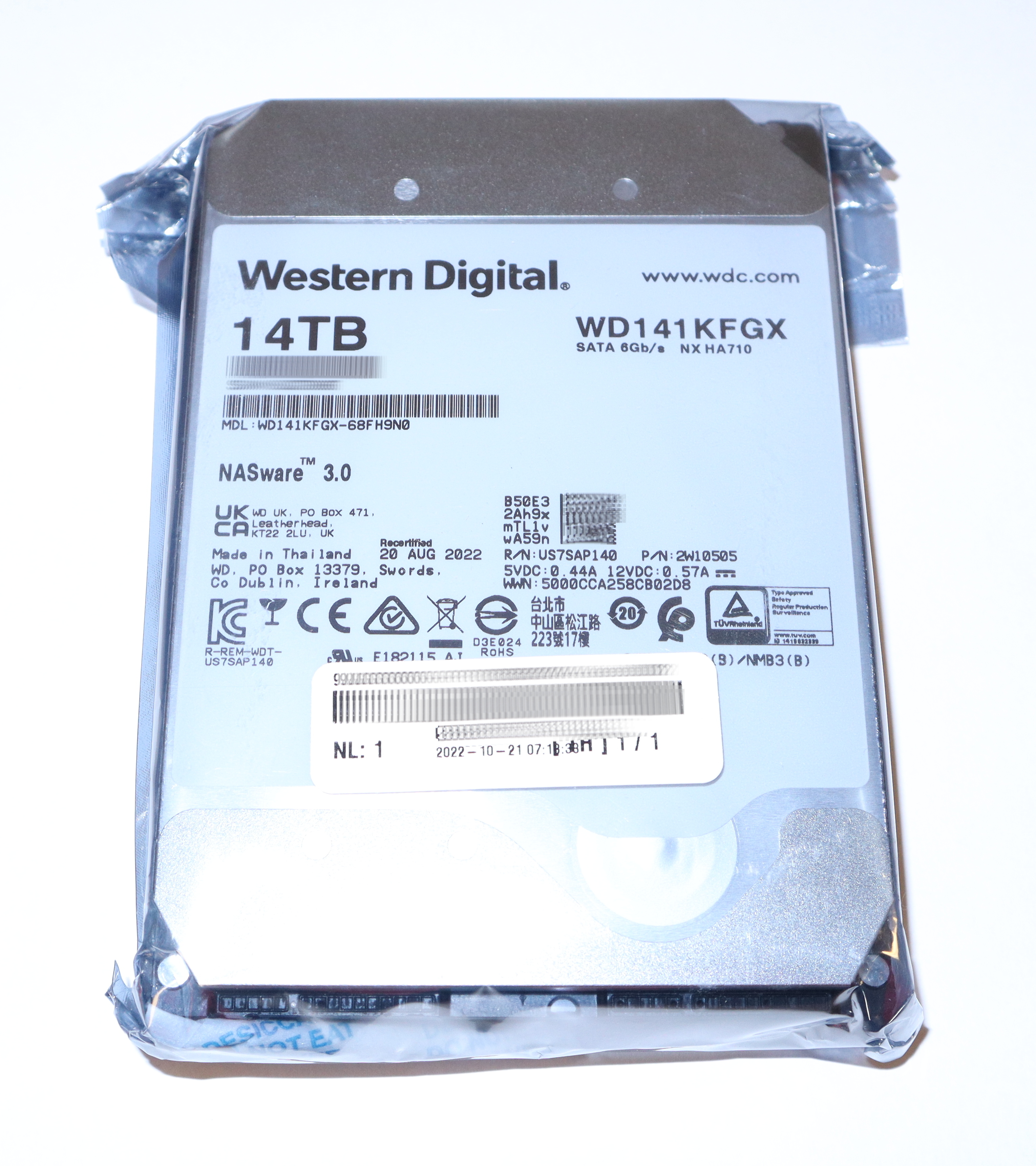 WD NASware 3.0 14TB WD141KFGX-68FH9N0 7.2K SATA 512Mb Cache 3.5" 2W10505