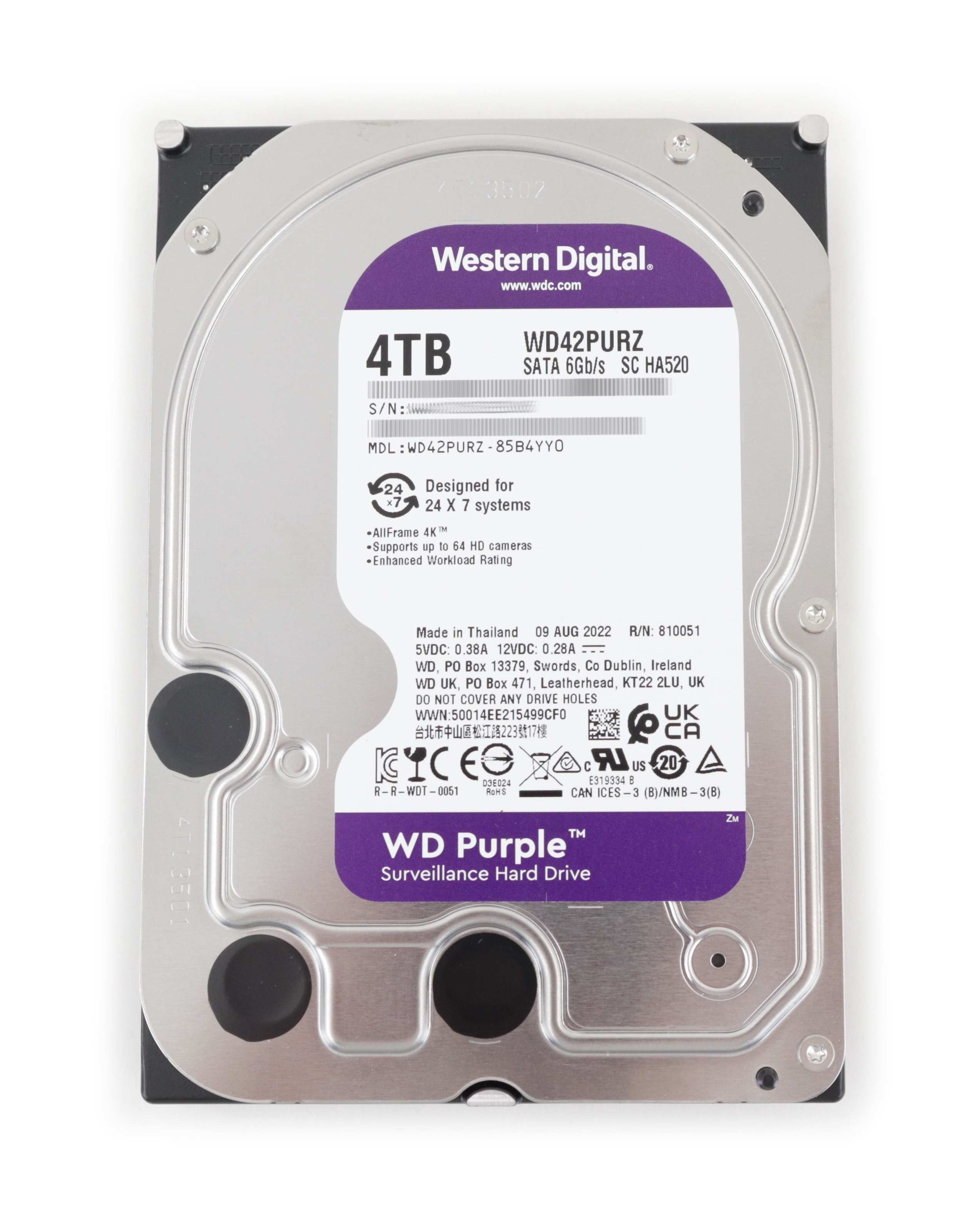 WD Purple Surveillance 4TB WD42PURZ-85B4YY0 SC HA520 SATA 6GB/s Cache 256MB 3.5