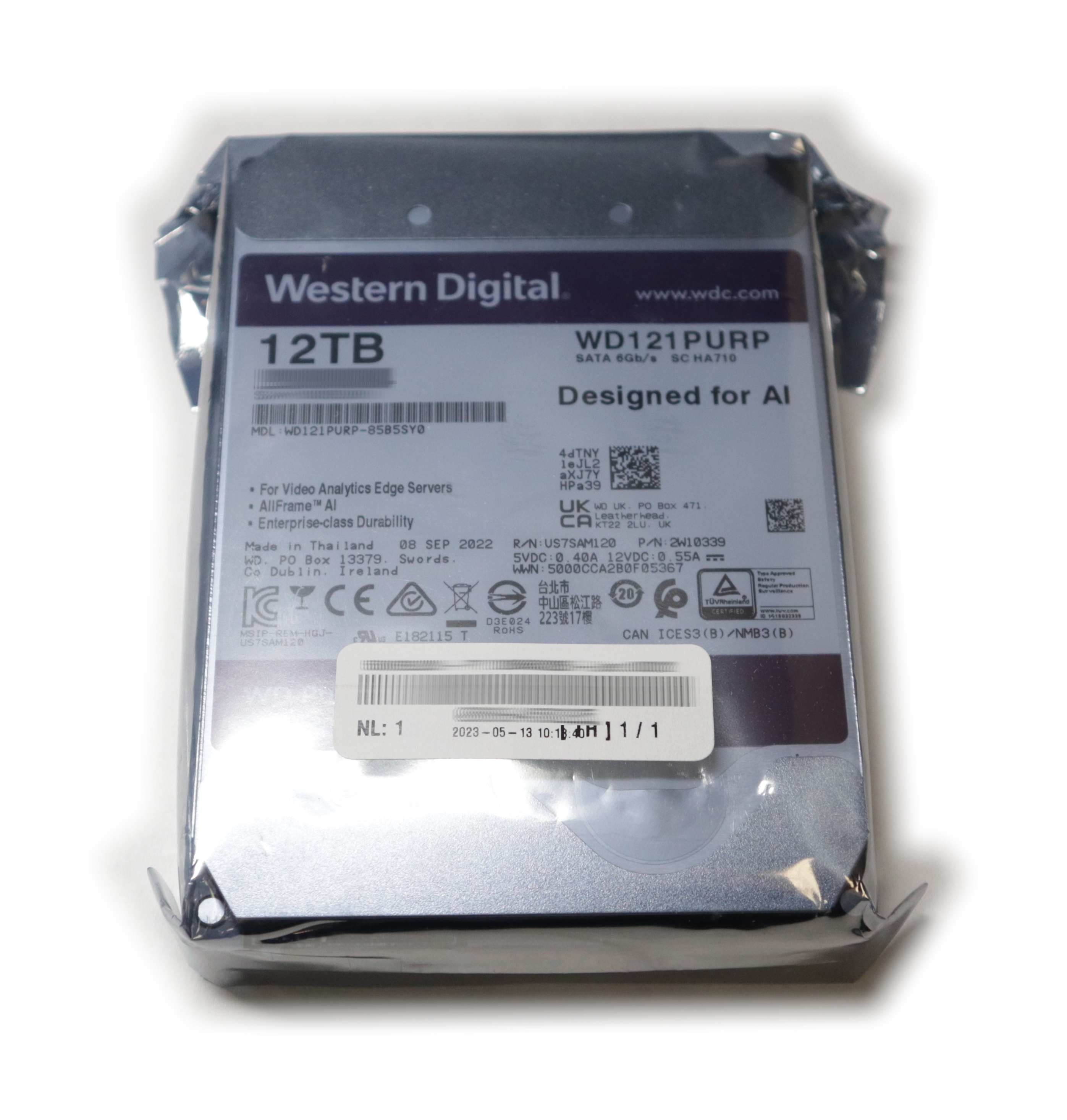 WD Purple Pro Surveillance 12TB WD121PURP-85B5SY0 SC HA710 SATA 3.5" 2W10339 - Click Image to Close