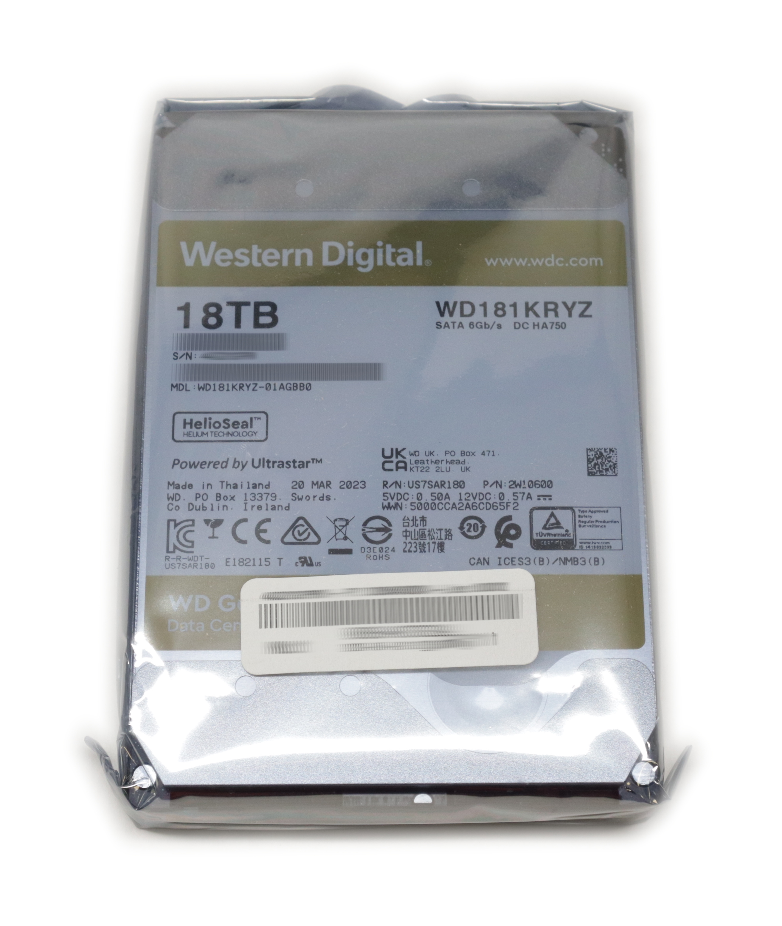 WD Gold 18TB WD181KRYZ-01AGBB0 SATA 6Gb/s 7200 RPM 3.5" 2W10600 - Click Image to Close