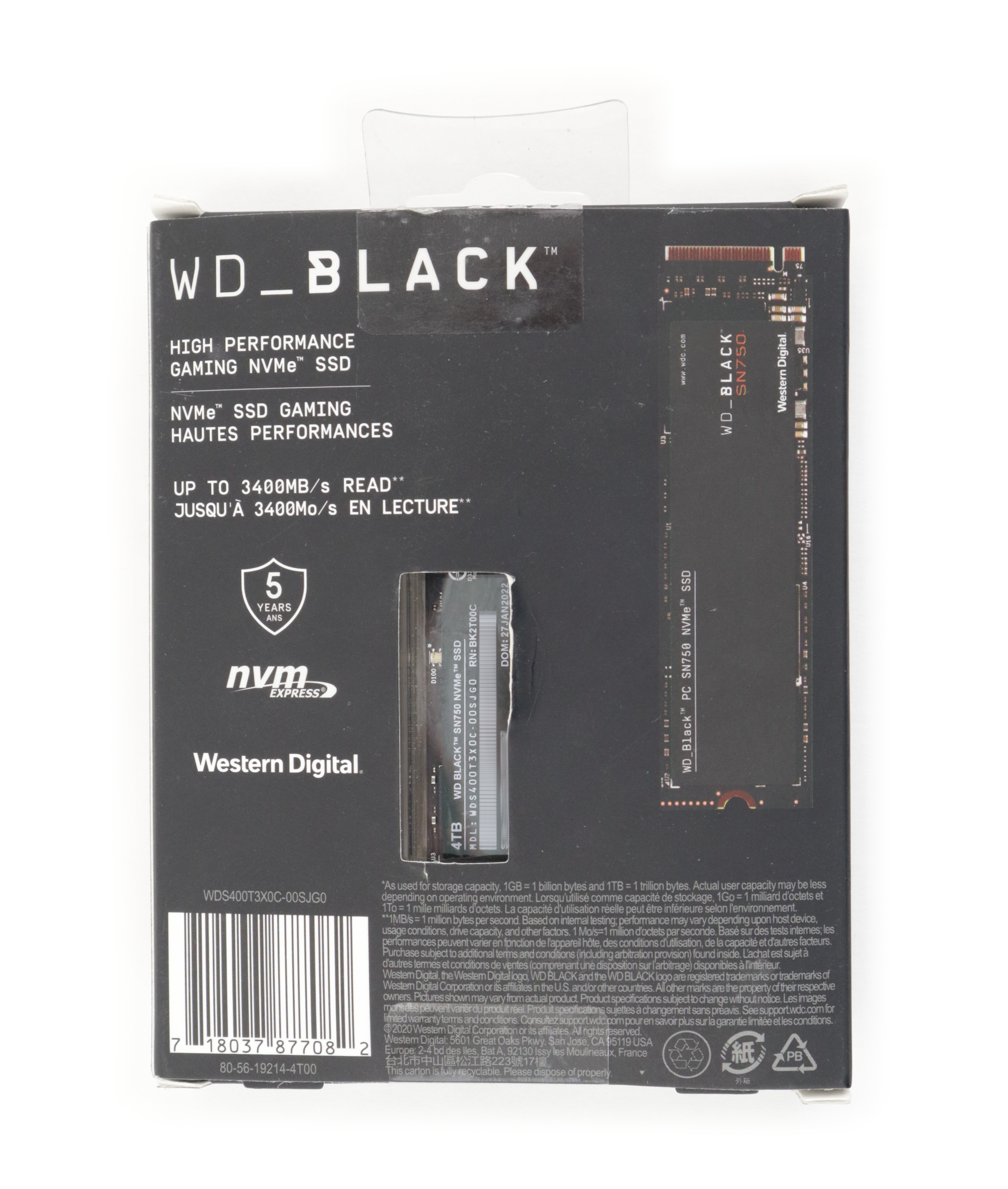 Western Digital Black 4TB SN750 WDS400T3X0C-00SJG0 NVMe M.2 2280 PCIe 3.0 x4