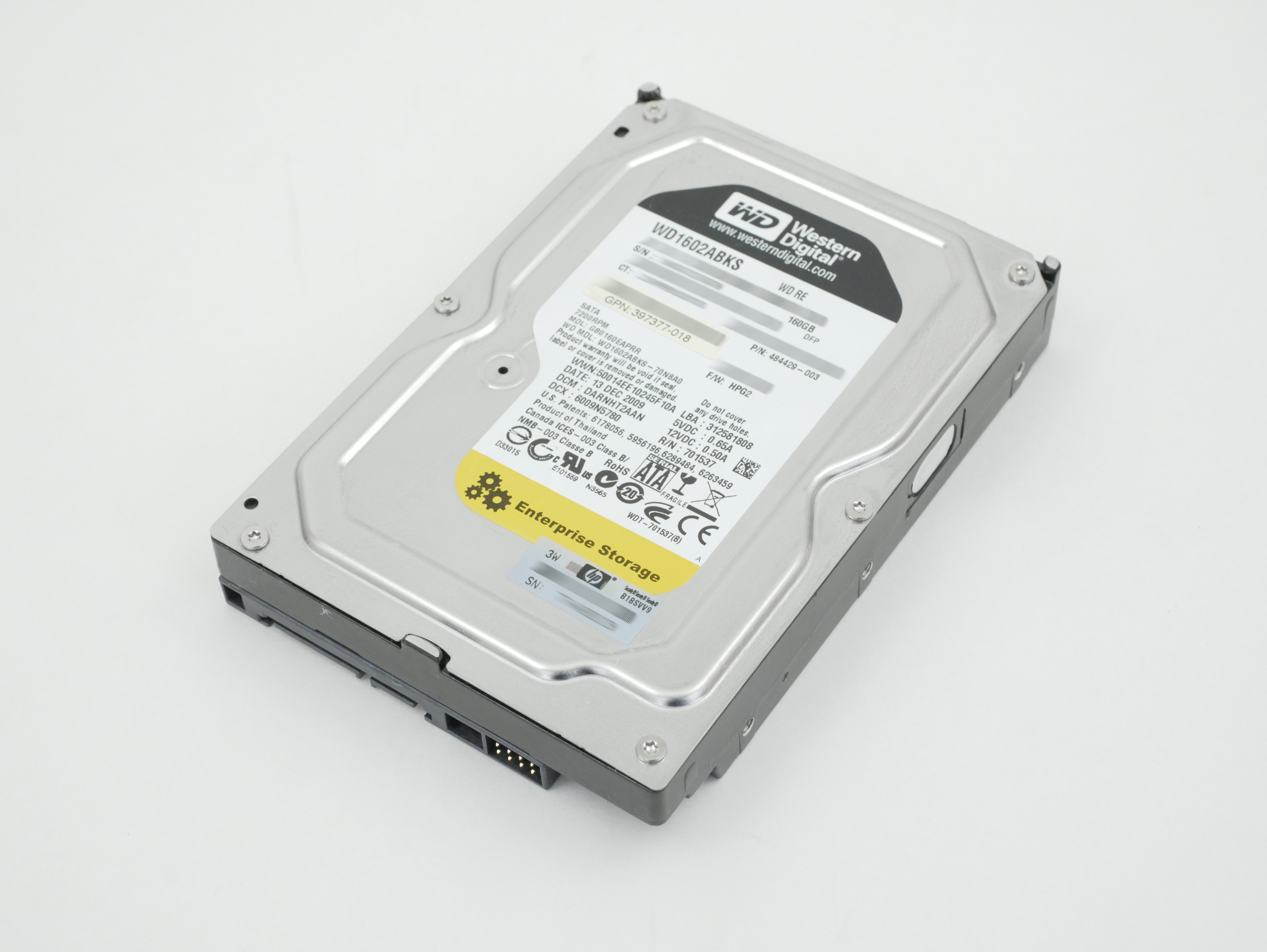 WD HP 160GB WD1602ABKS-70N8A0 7200 RPM SATA 3.5" 484429-003 397377-018