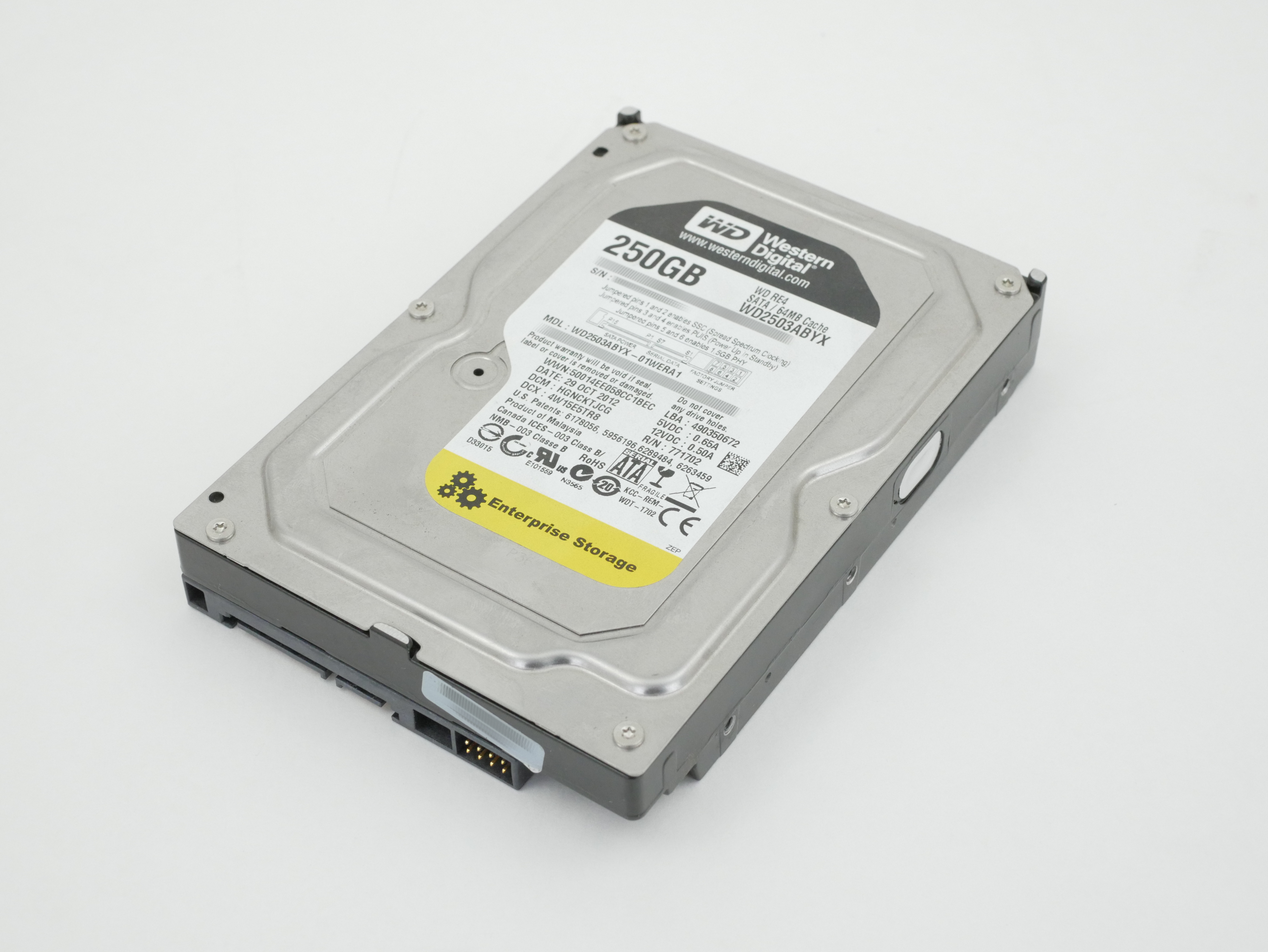 WD RE4 250GB HDD 7200RPM 64MB Cache SATA 6.0Gb/s 3.5" WD2503ABYX-01WERA1