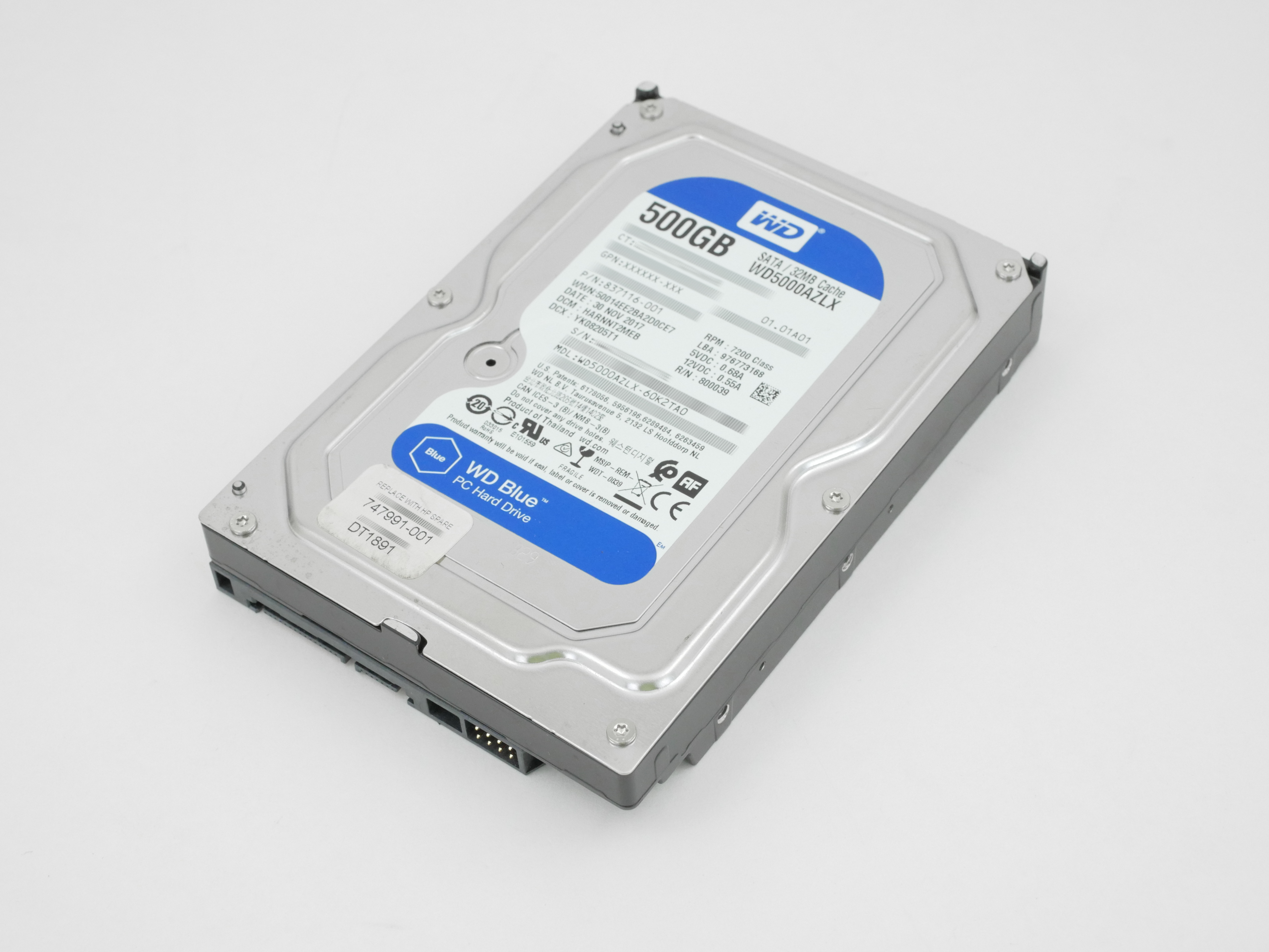HP WD 500GB 7200RPM SATA 32MB Cache WD5000AZLX-60K2TA0 837116-001 747991-001