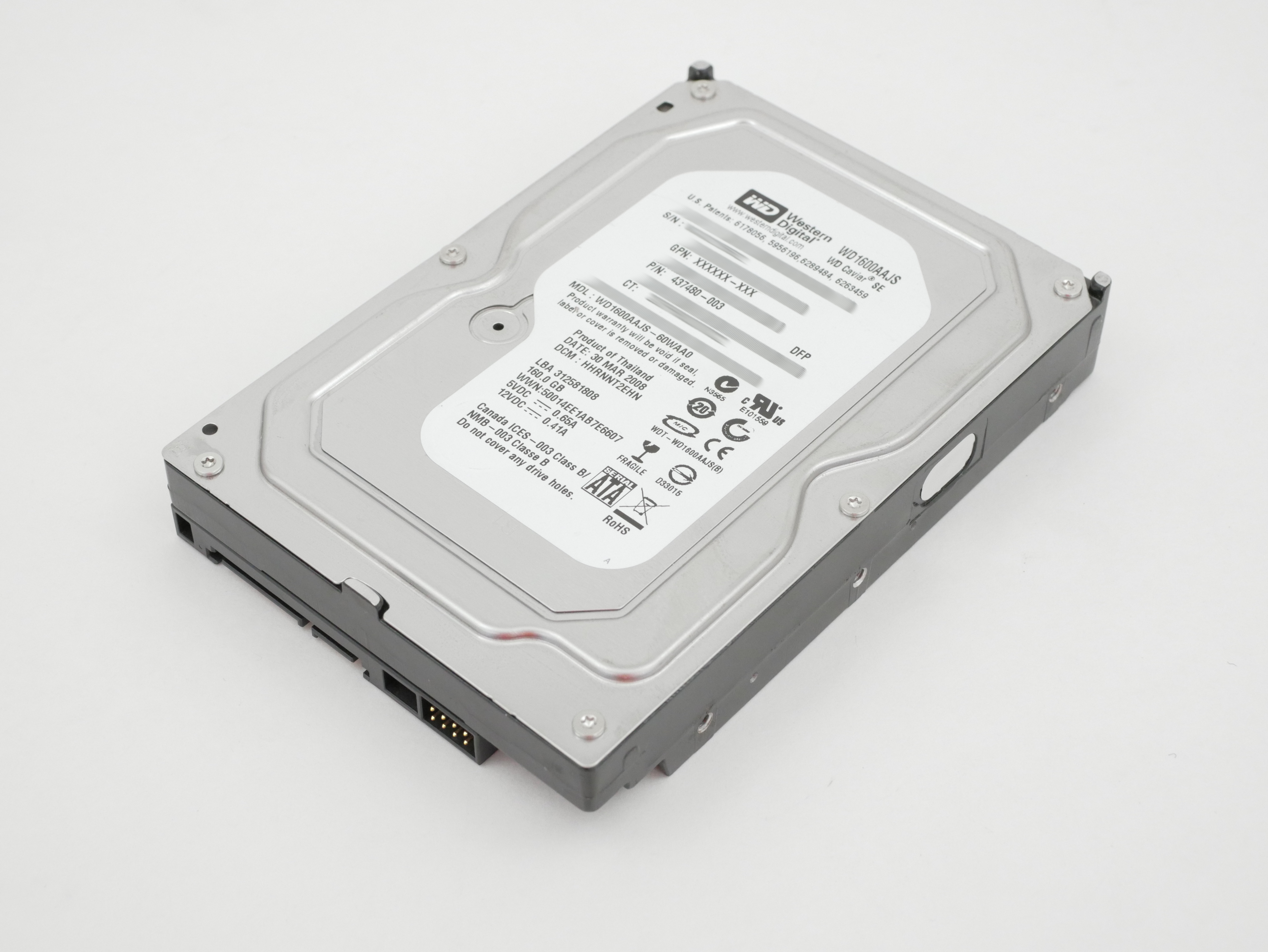 HP WD 160GB 7200 RPM 8MB Cache SATA 3.0GB/s 3.5" WD1600AAJS-60WAA0 437480-003