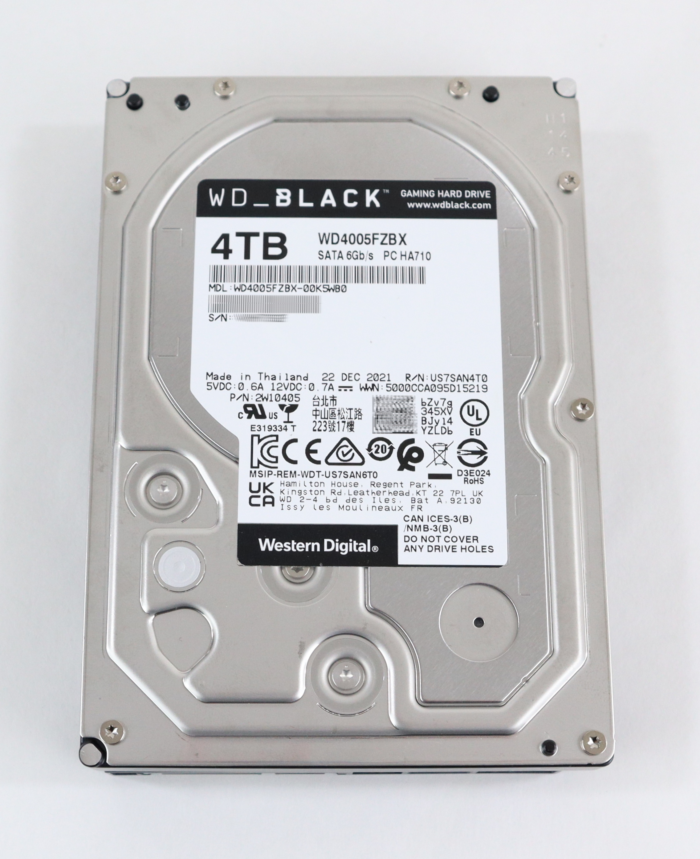 WD Black 4TB WD4005FZBX-00K5WB0 HA710 7.2K RPM SATA 6Gb/s 3.5" 2W10405
