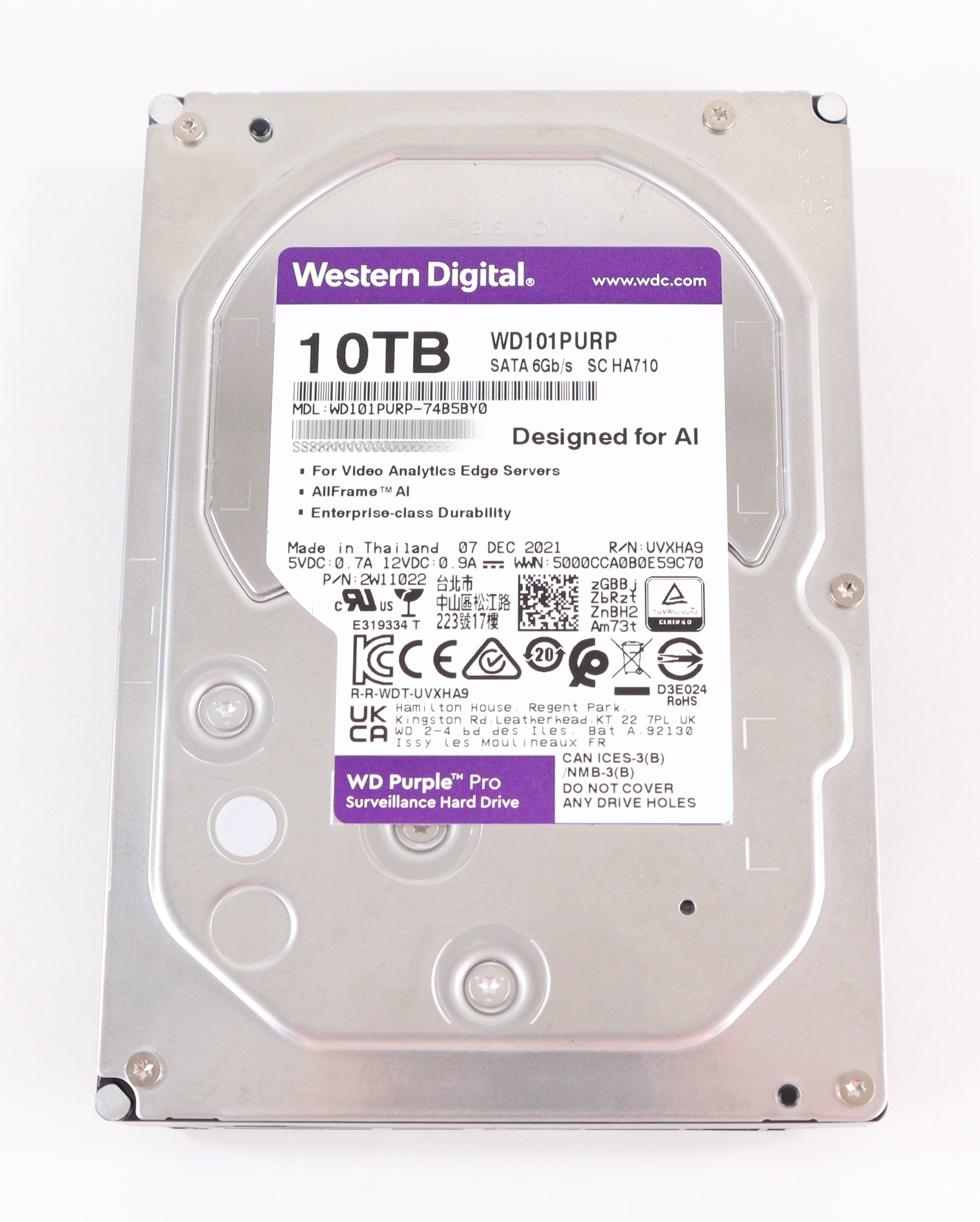 WD Purple Pro 10TB Survaillance SC HA710 WD101PURP-74B5BY0 7.2K RPM SATA 6Gb/s 3.5" 2W11022 - Click Image to Close