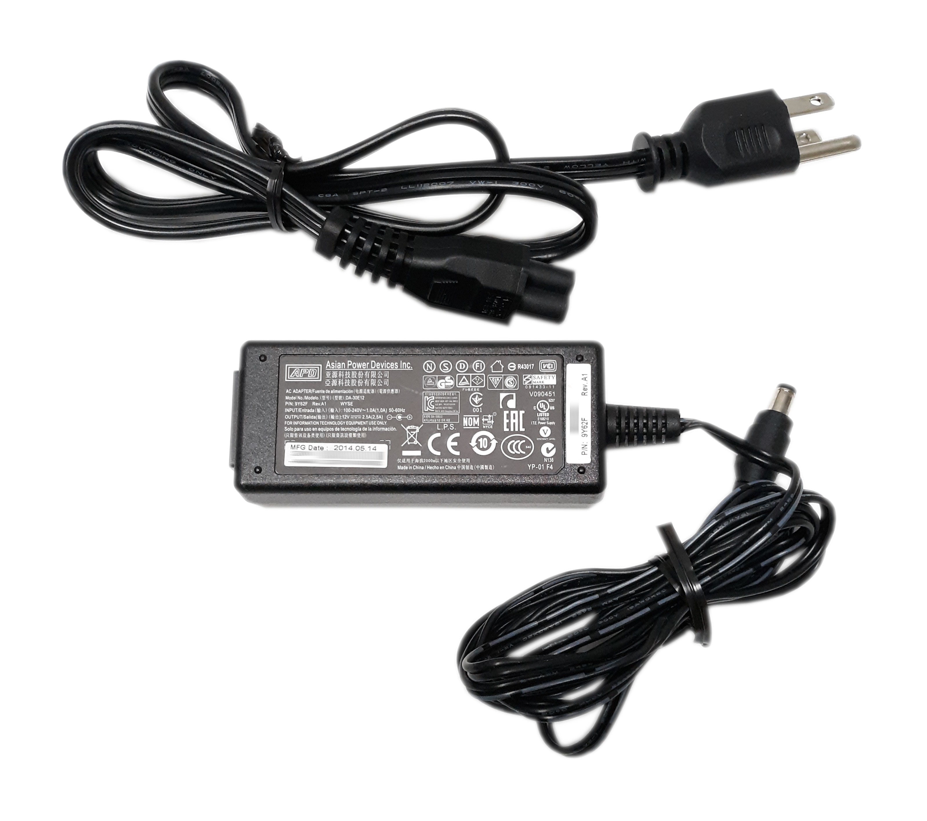 Wyse Asian Power Devices Adapter DA-30E12 Input 100-240V 1.0A Output 12v/2.5A 9Y62F - Click Image to Close