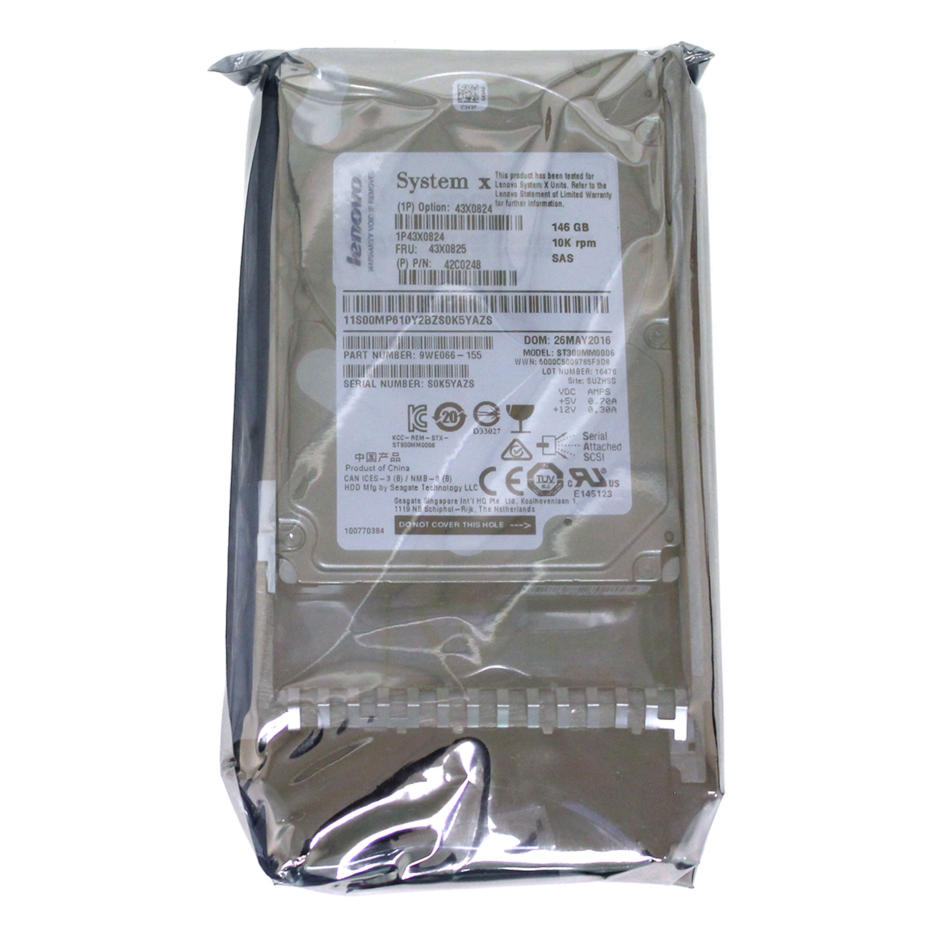 Lenovo SAS 146Gb HDD 10000 RPM FRU 43X0825 P/N 42C0248 - Click Image to Close