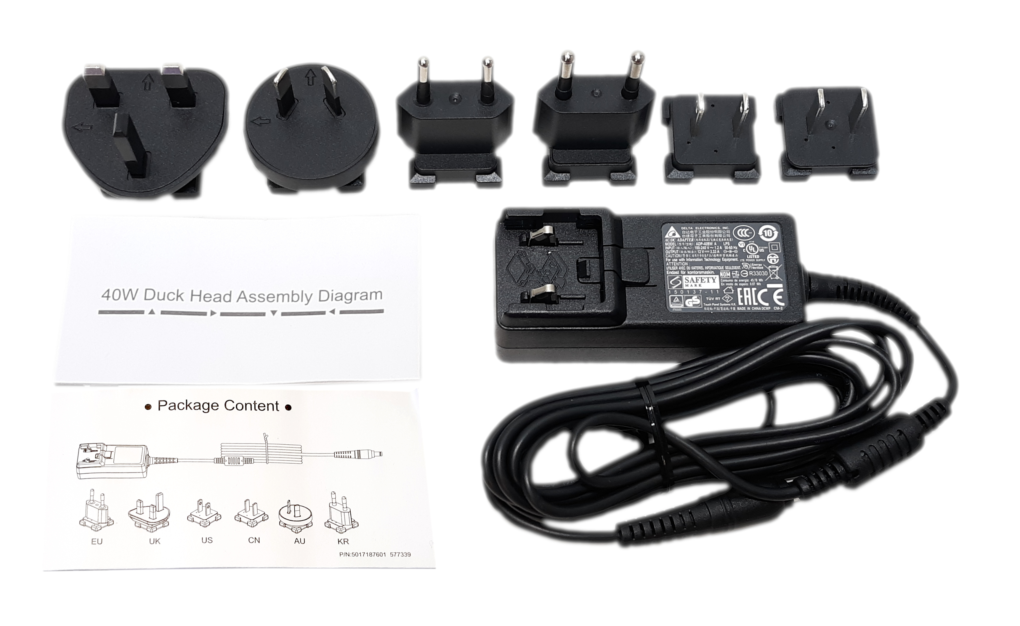Delta Electronics AC Adapter ADP-40BW A Input: 100-240V 1.2A Output: 12V/3.33A ELO-Kit-02 Power Brick 3m-R E210973