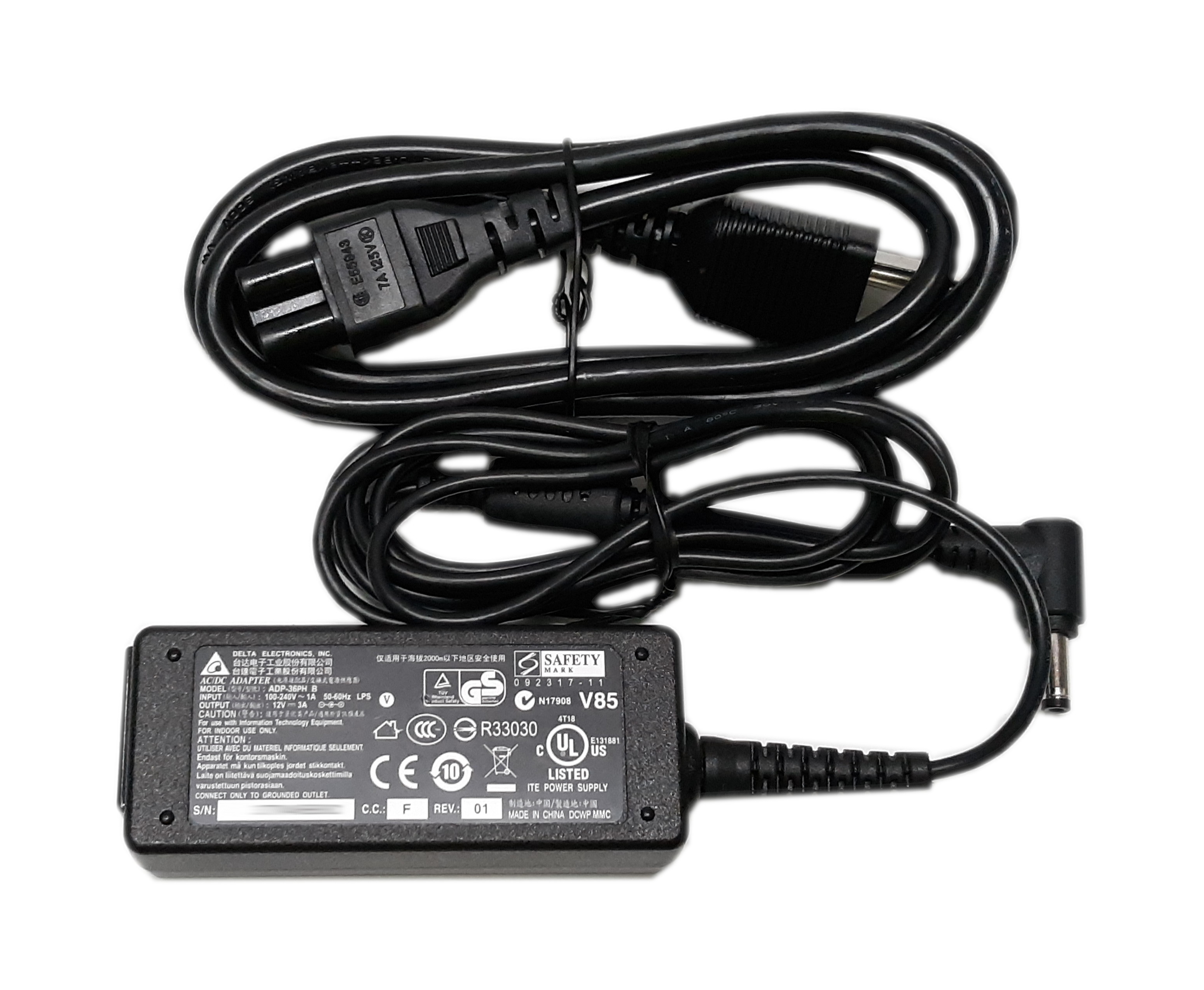 Delta Electronics AC/DC Power Adapter with Cord 36W 12V 3A ADP-36PH B ADP-36JH B - Click Image to Close