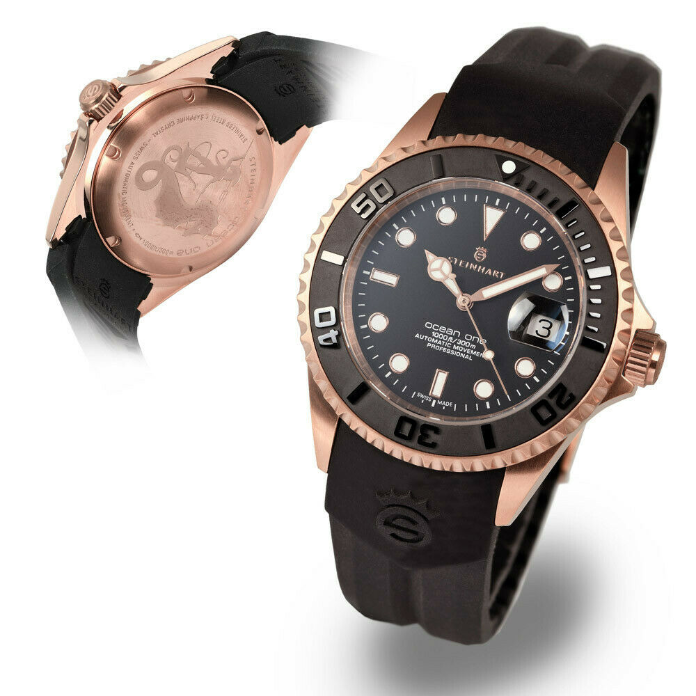 Steinhart Ocean One PINK GOLD Ceramic Bezel Automatic Swiss Dive Watch 103-0893 - Click Image to Close