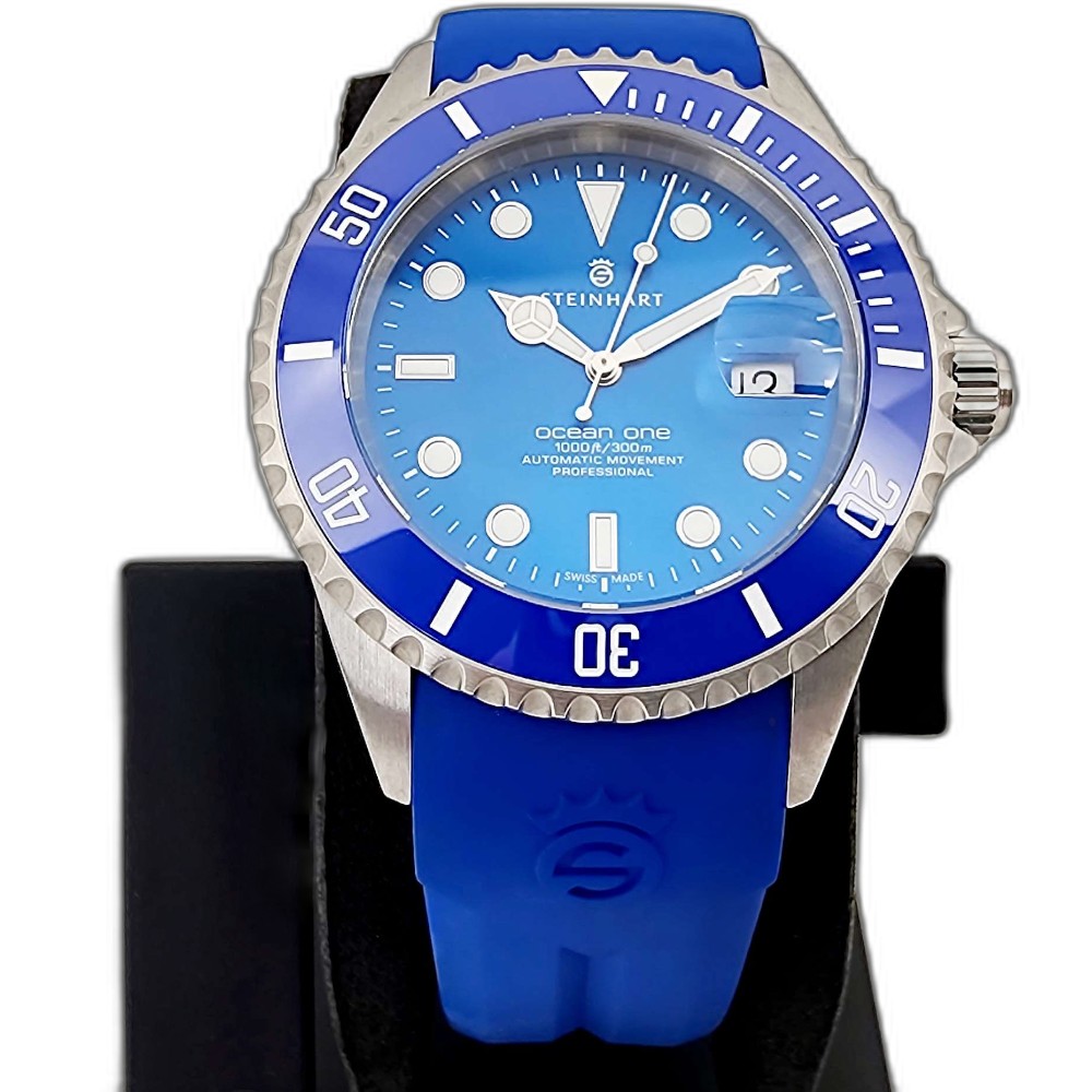 Steinhart OCEAN ONE Premium 42 Blue 106-0458 Automatic Diver Watch Rubber Strap - Click Image to Close