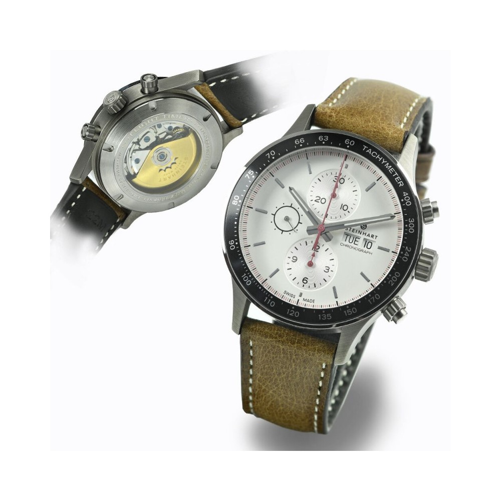 Steinhart Flighttimer elegance silver 44mm Chronograph Men Watch 5ATM 108-0959
