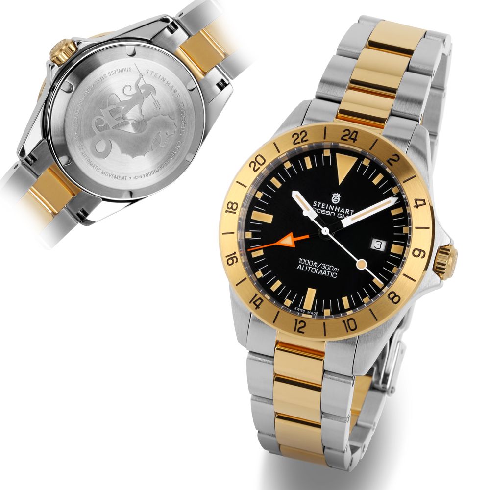 Steinhart Ocean One vintage GMT Two-Tone Gold 42mm Men Diver Watch SW330-2 103-1319 - Click Image to Close