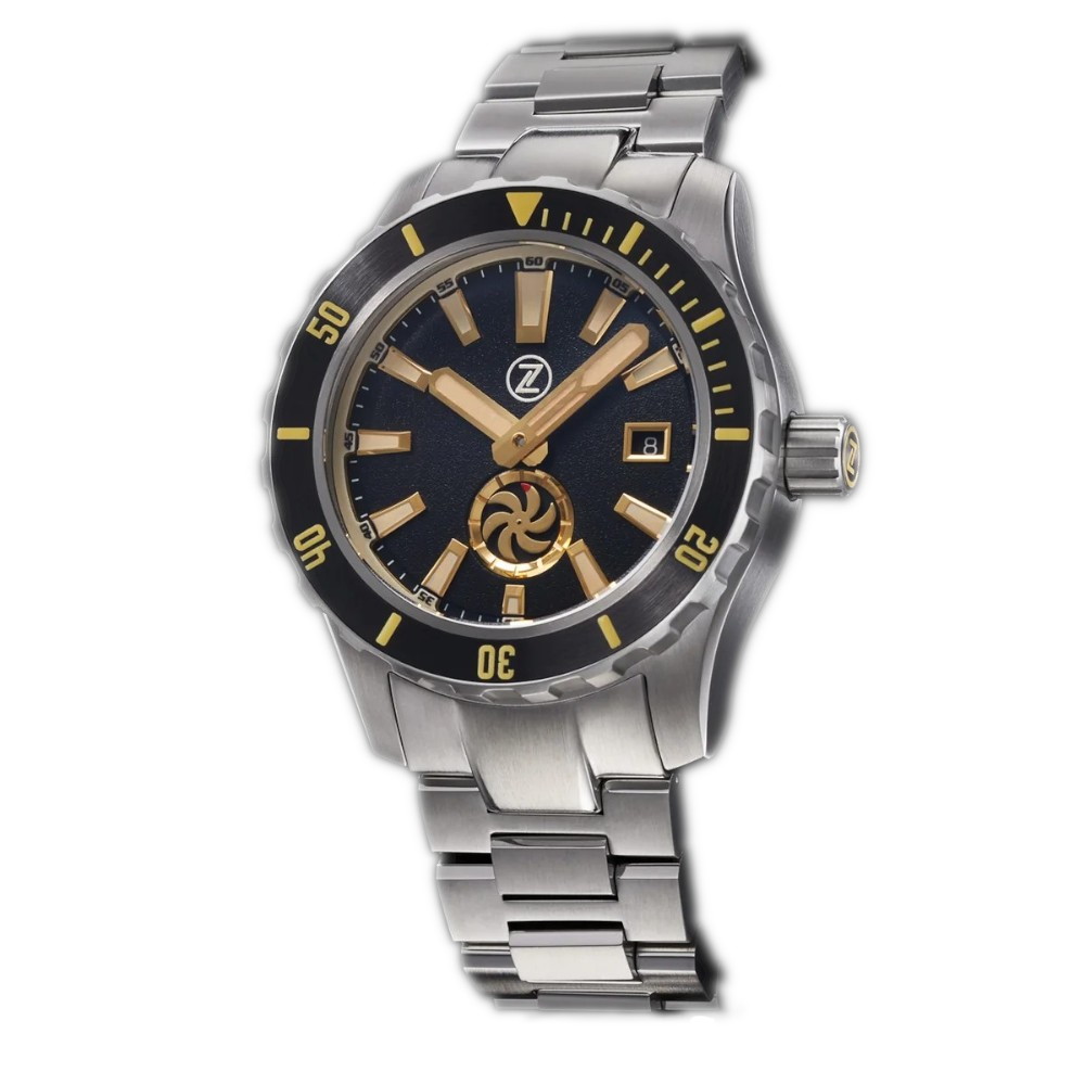 Zelos Abyss 3 3000m Steel Turbine Black Sand Dial Automatic Diver Men's Watch - Click Image to Close