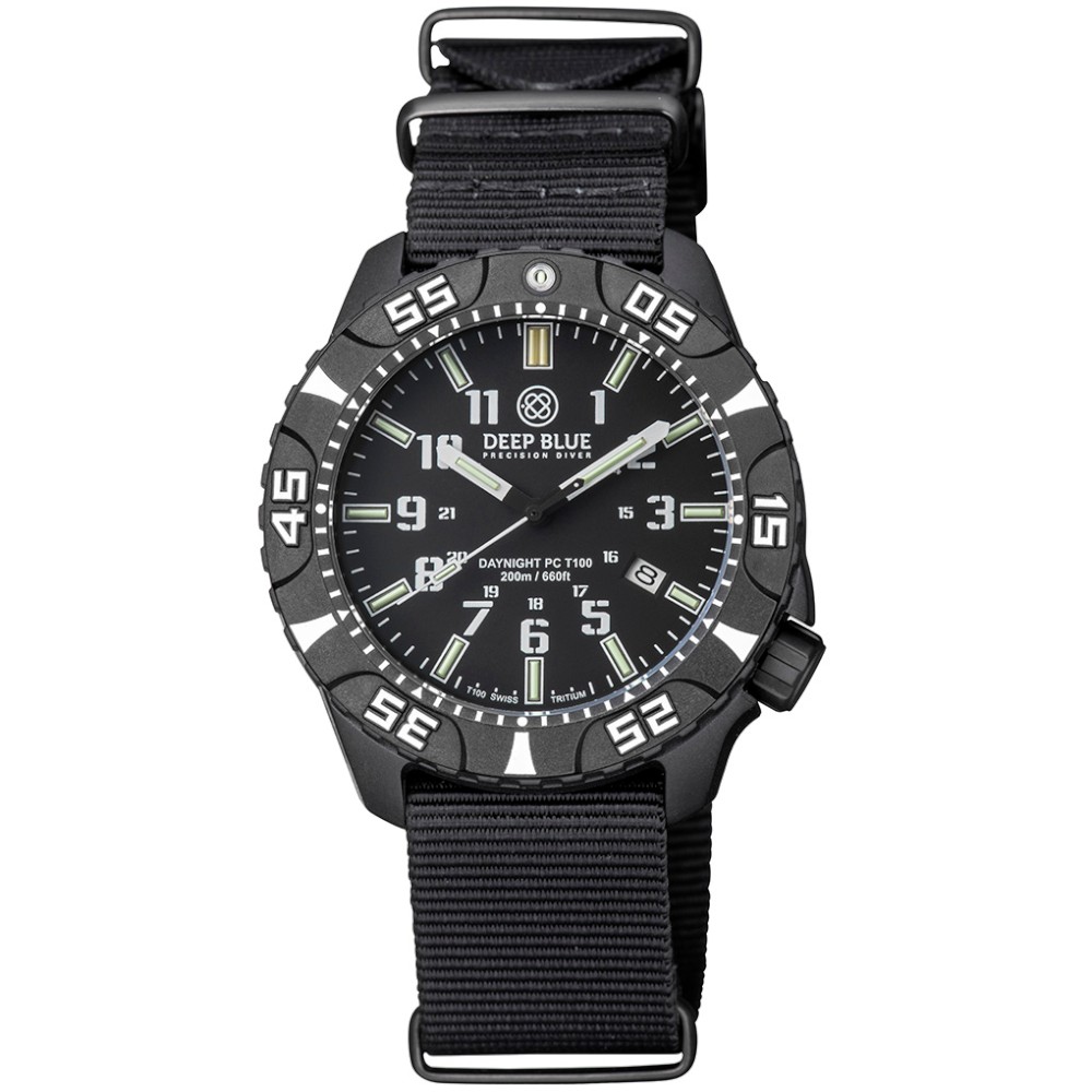 Deep Blue DayNight Poly Carbon Diver 45 Automatic Watch Black Stealth Dial