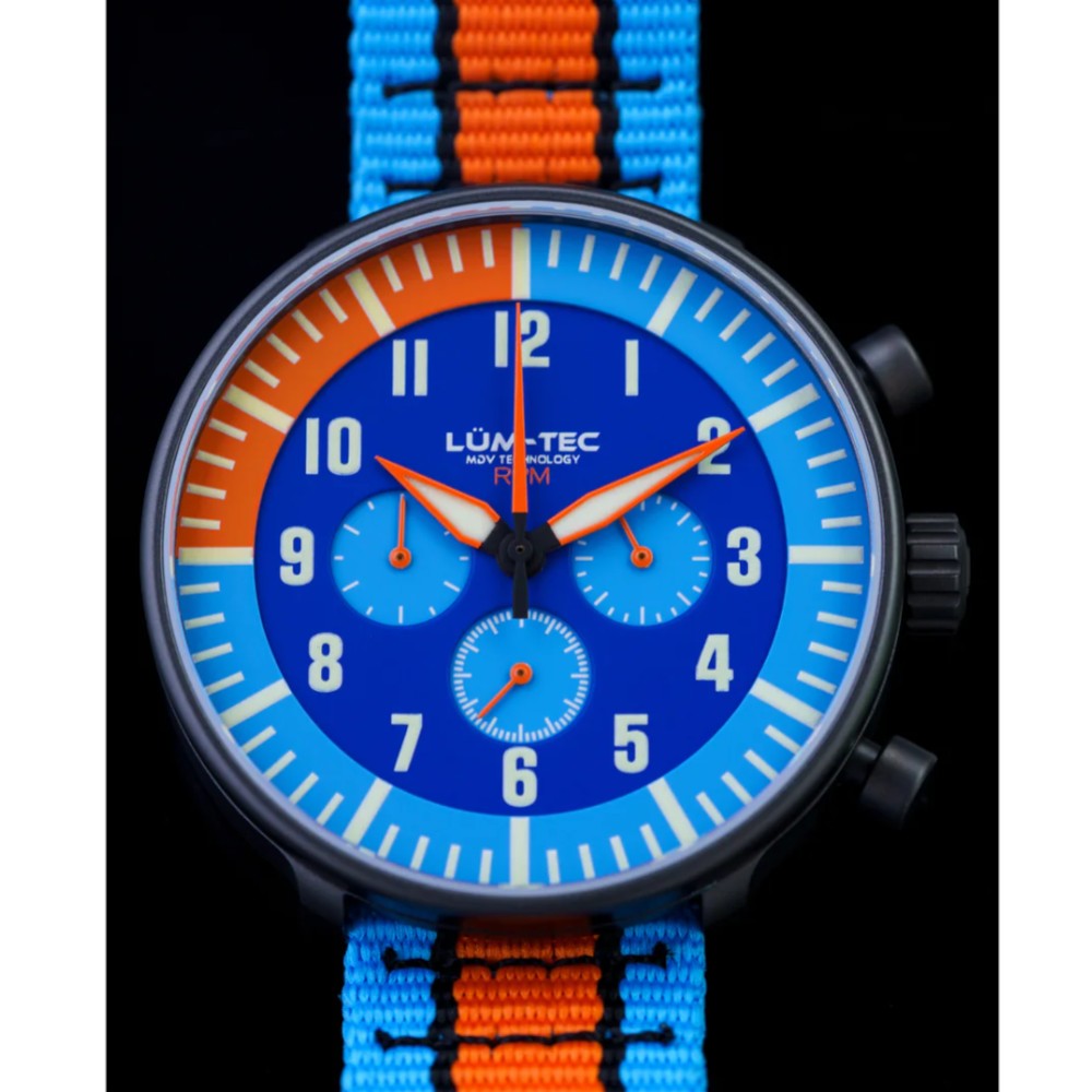 Lum-Tec RPM 2 MDV Technology 43mm Quartz Miyota OS20 Bezel Grey Dial Blue Orange - Click Image to Close