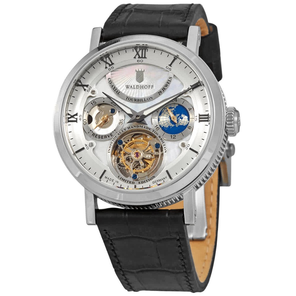 WALDHOFF Ultramatic 42.5mm Diamond Silver Tourbillon Men's Watch Peacock 5211